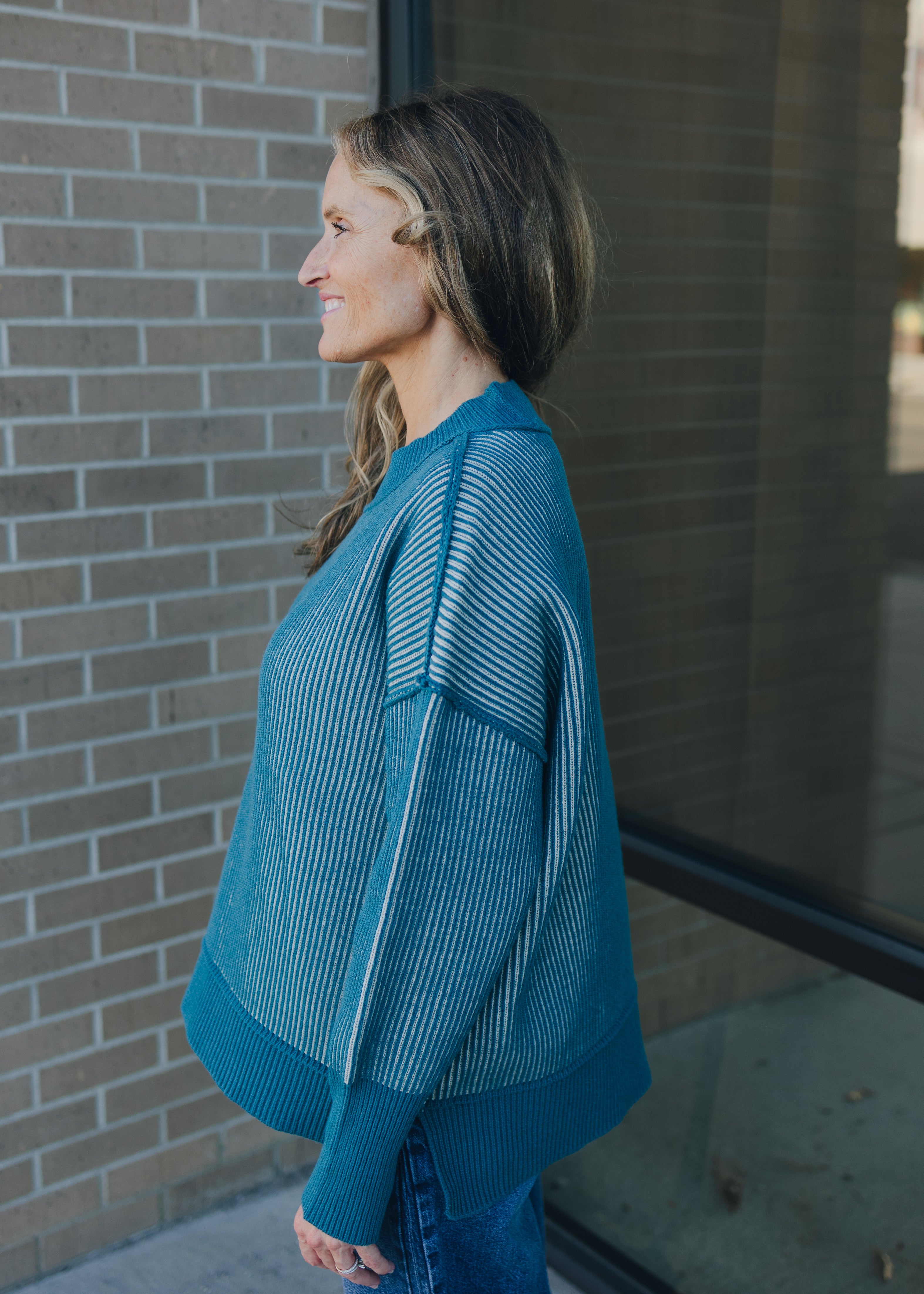 Exposed Seam Two Tone Sweater