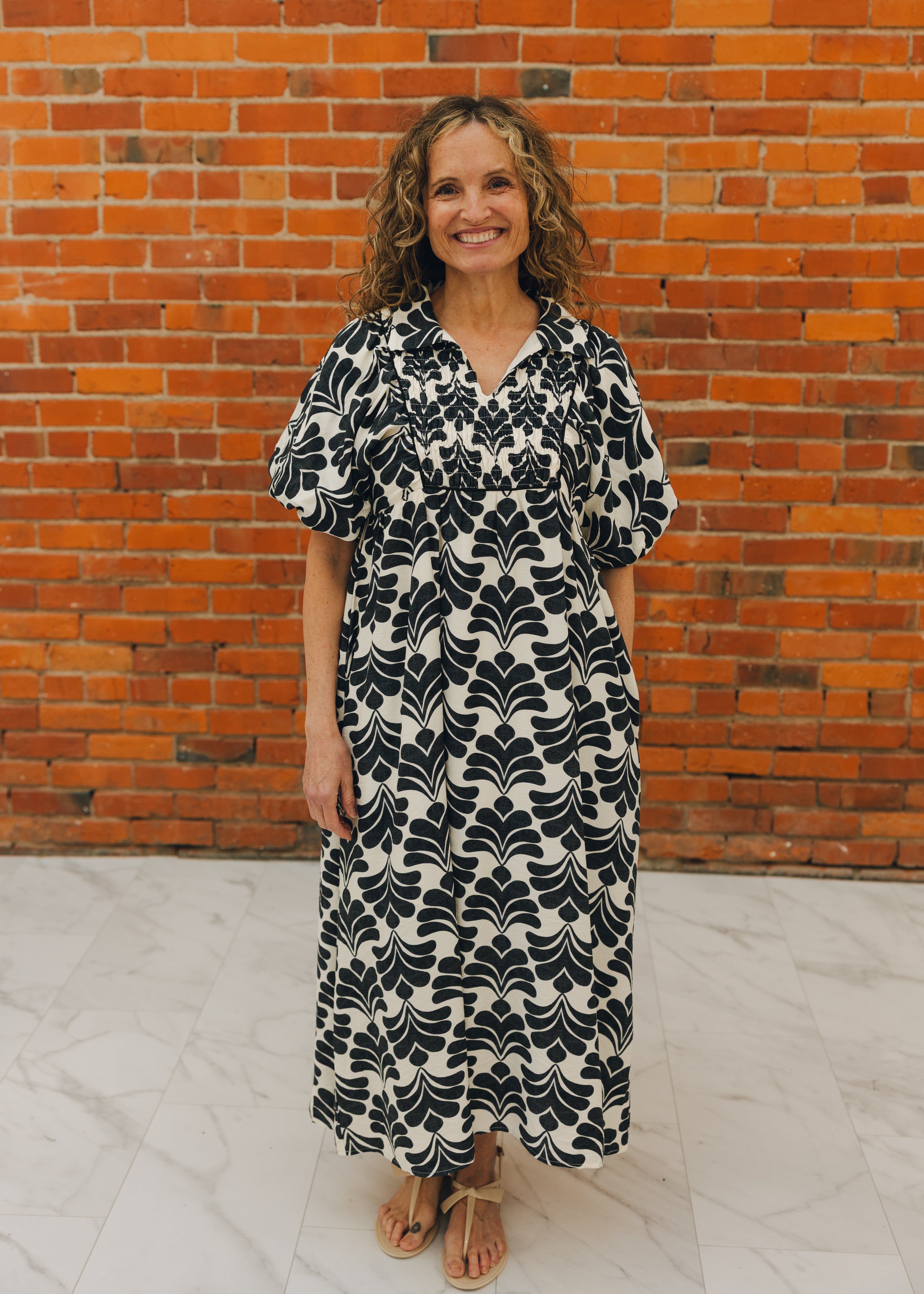 Puff Sleeve Collared Maxi Dress