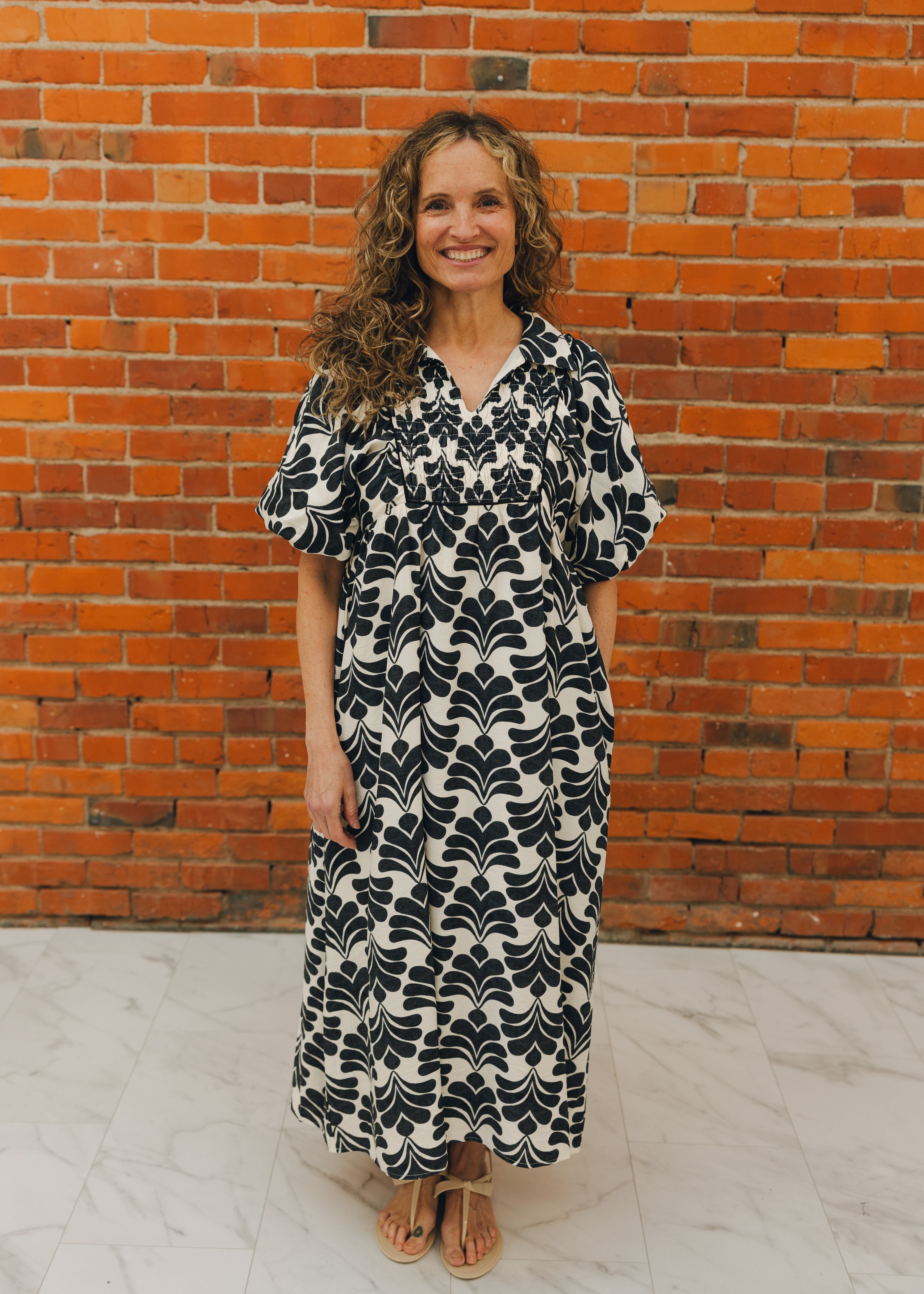 Puff Sleeve Collared Maxi Dress