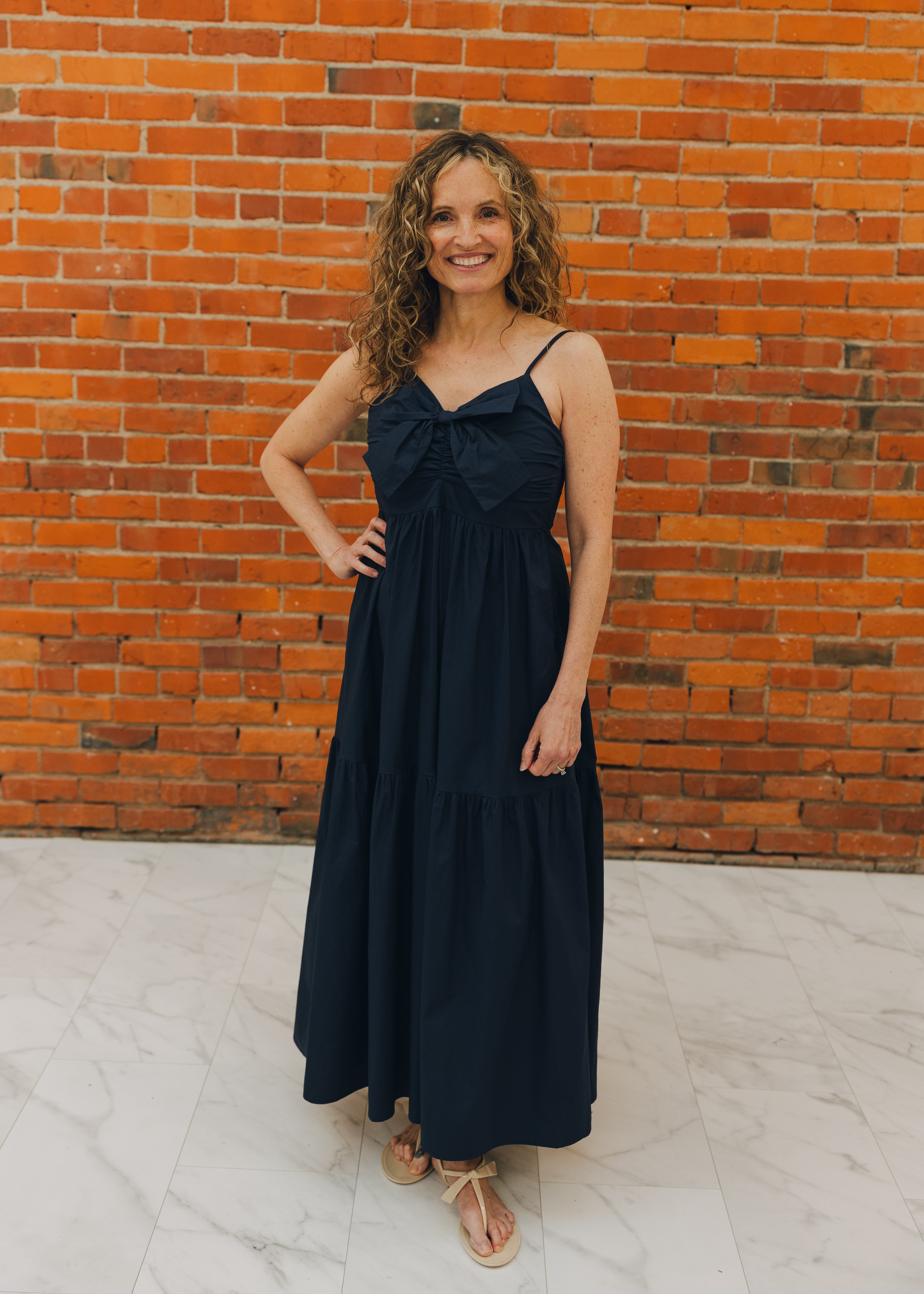 Bow Front Solid Maxi Dress