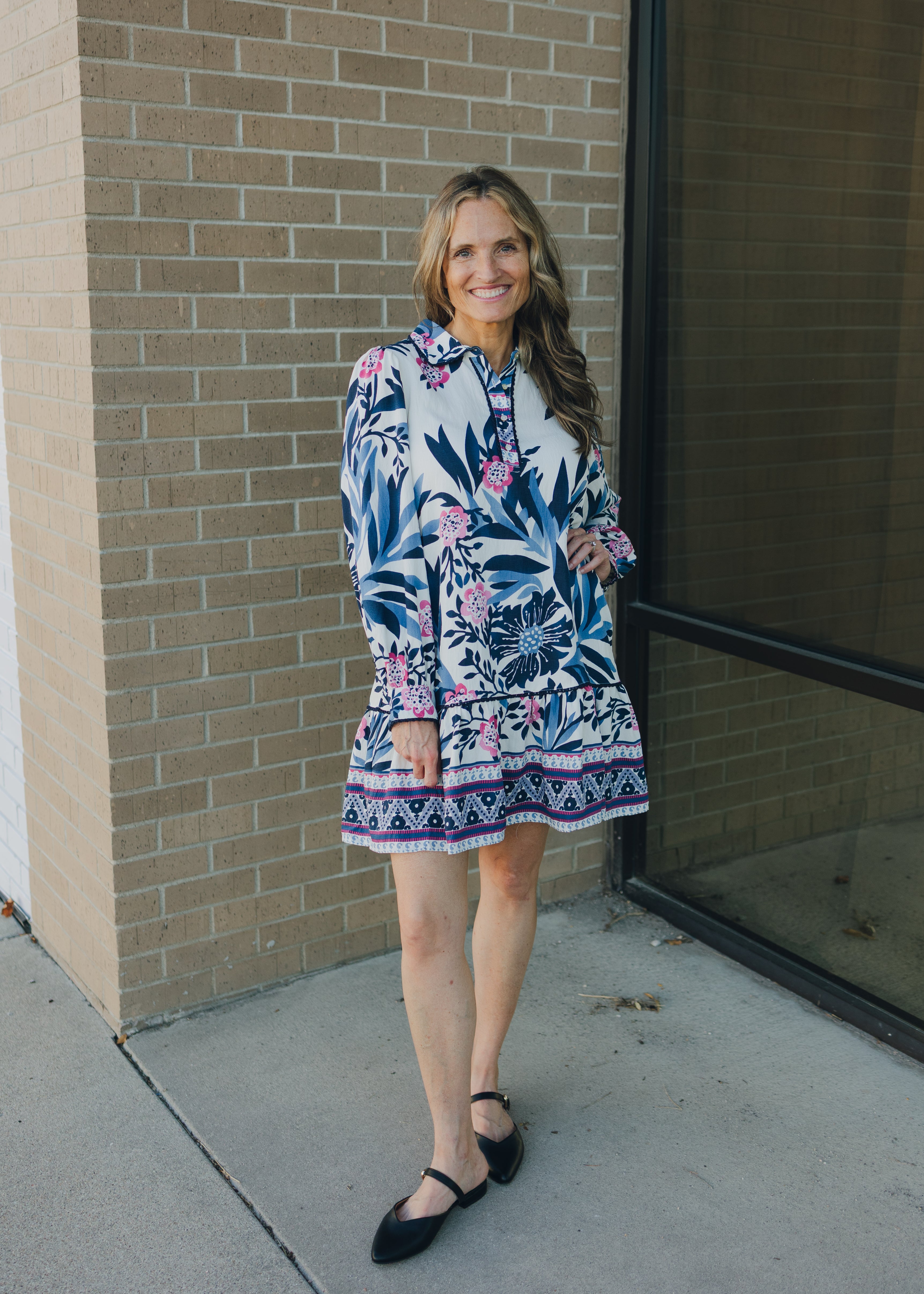 Lace Trim Accent Floral Dress