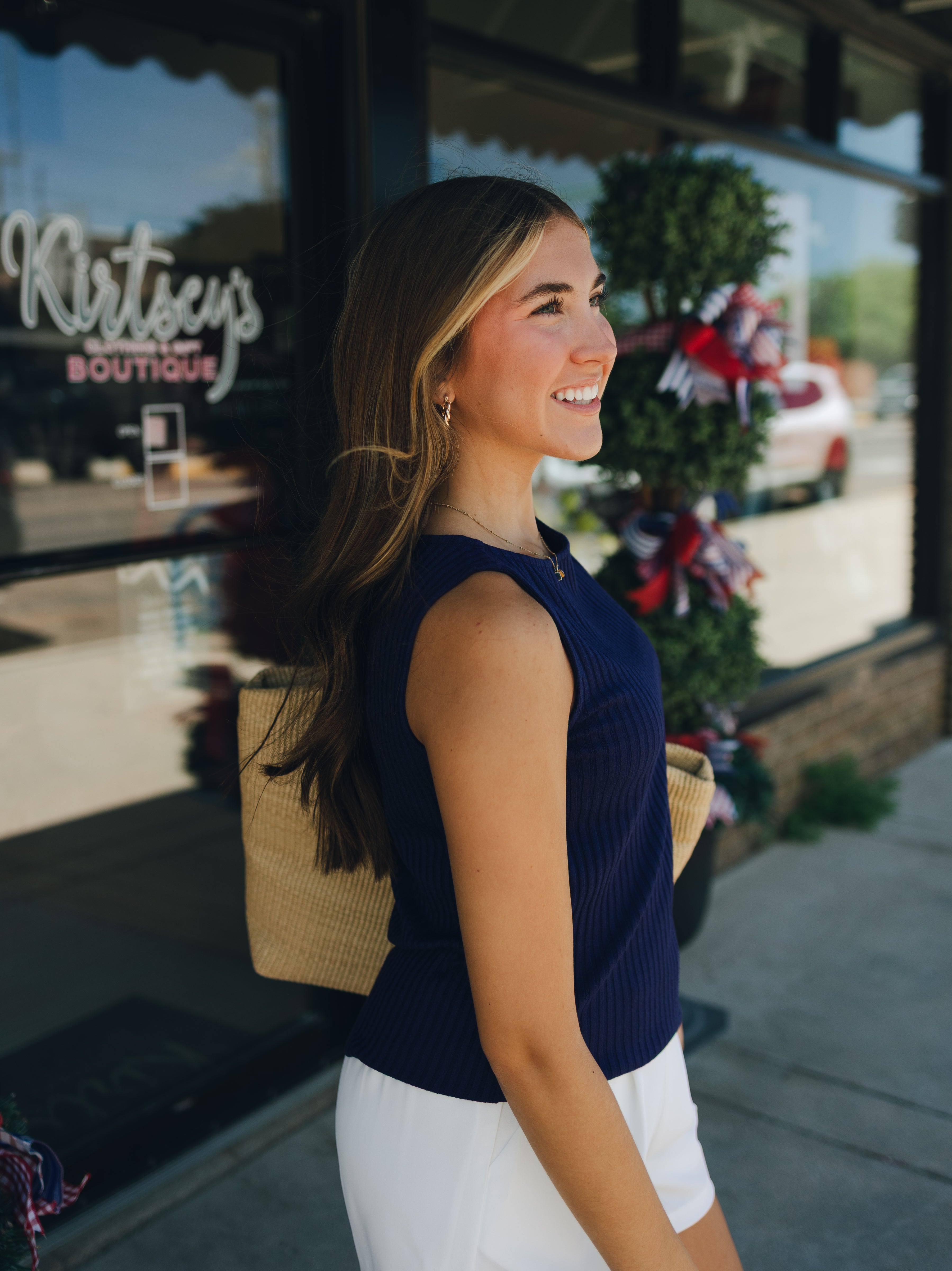 Liverpool Sleeveless Boat Neck Top - Maritime Navy