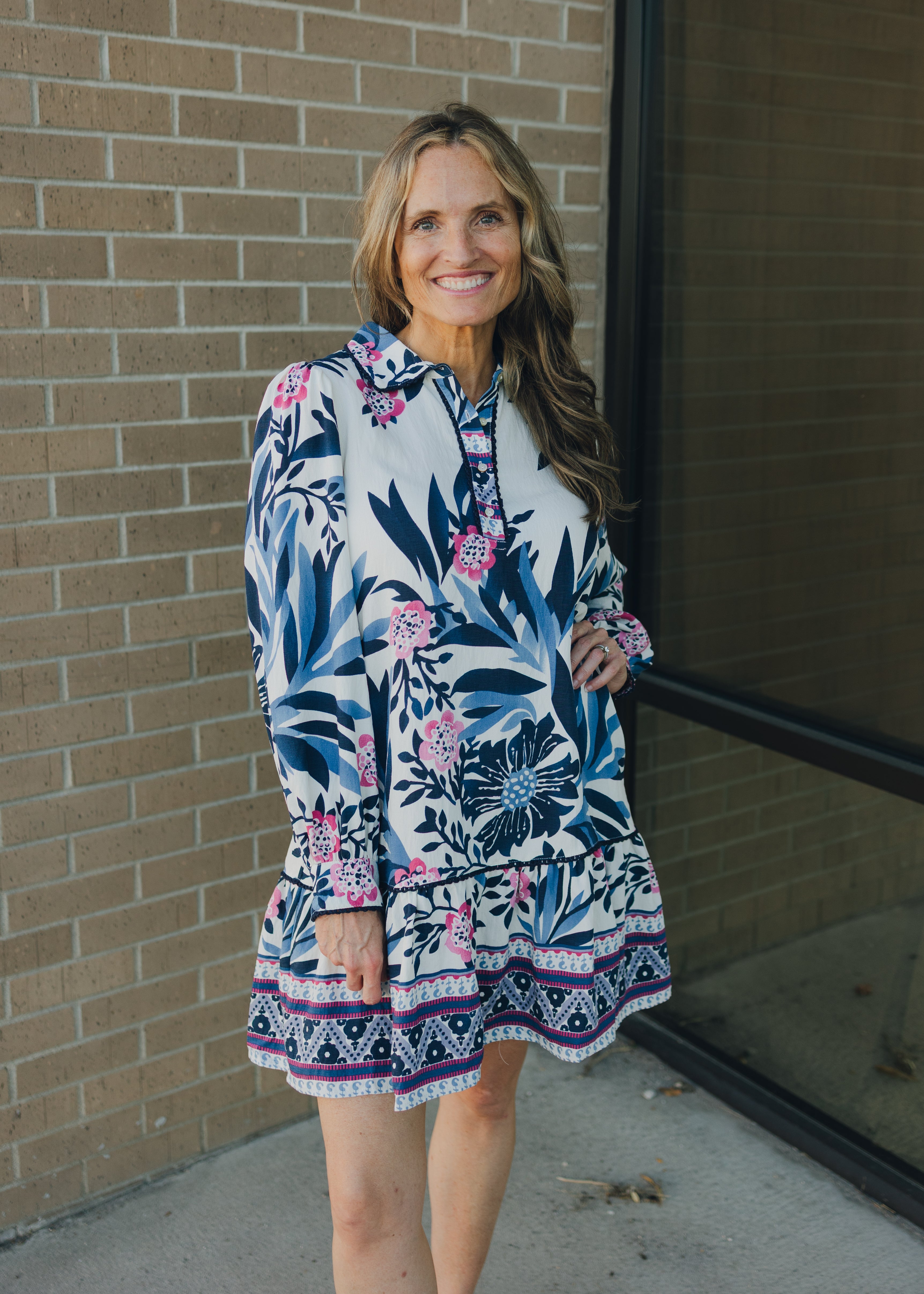 Lace Trim Accent Floral Dress