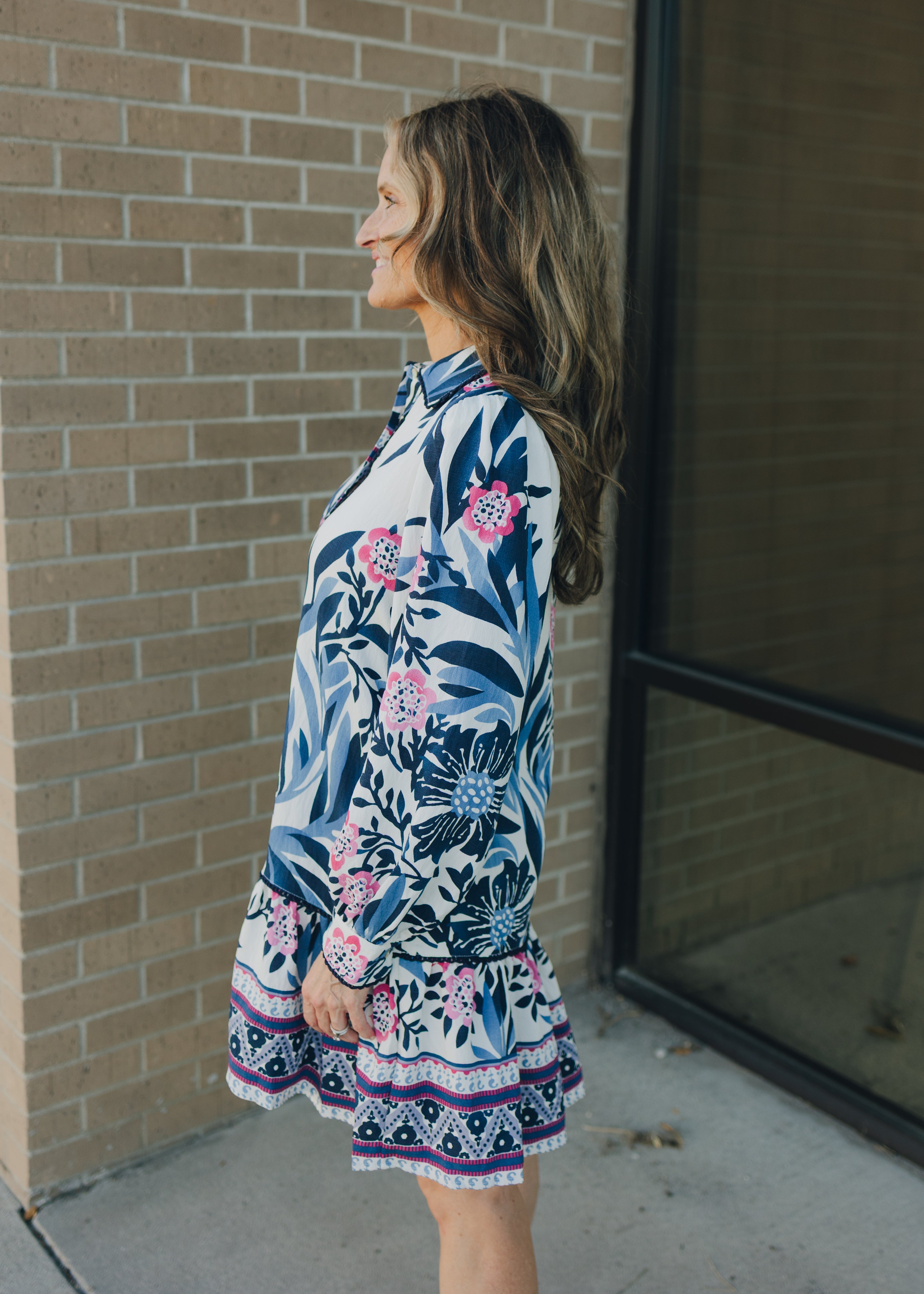 Lace Trim Accent Floral Dress