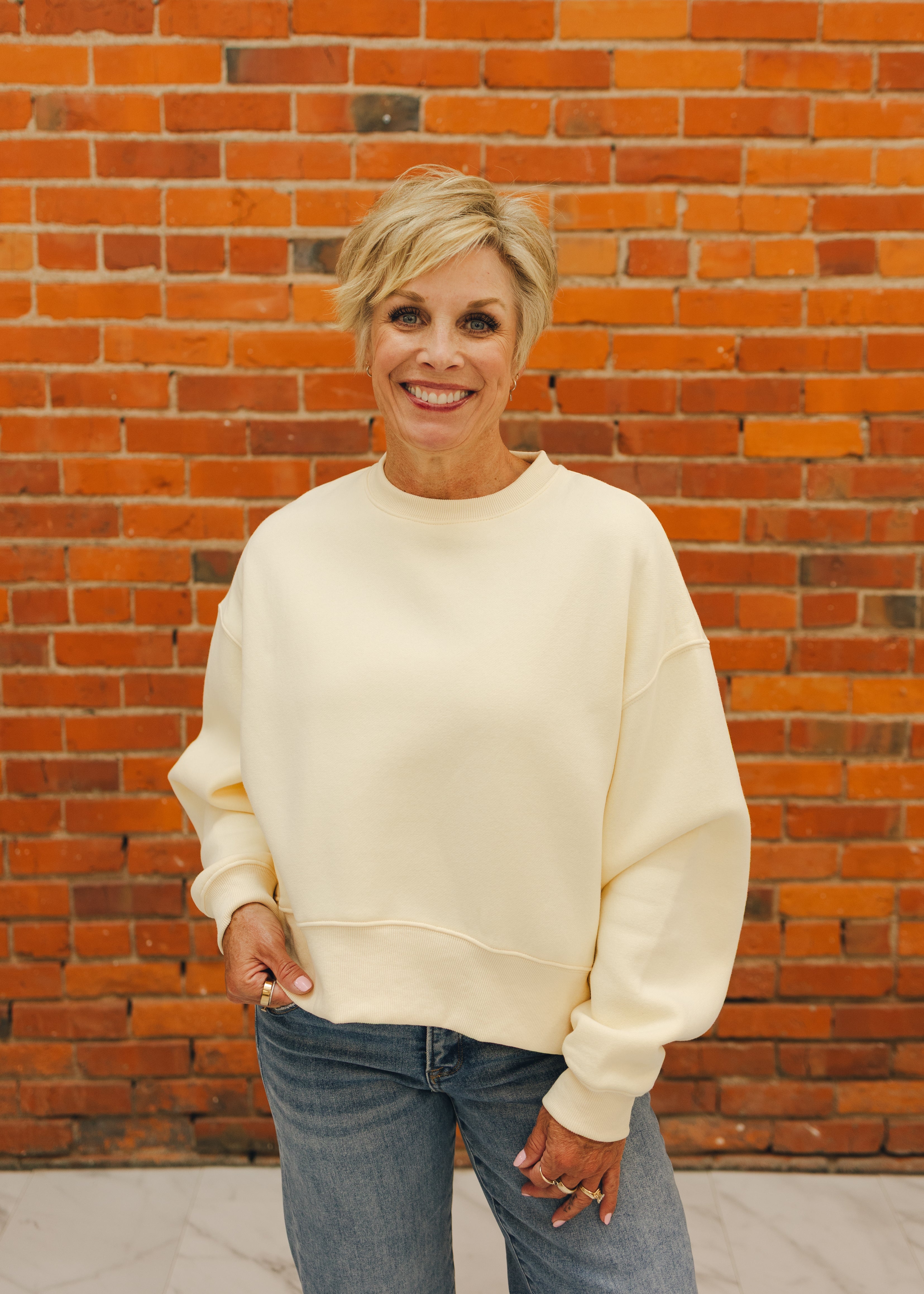 Solid Crop Crew Sweatshirt