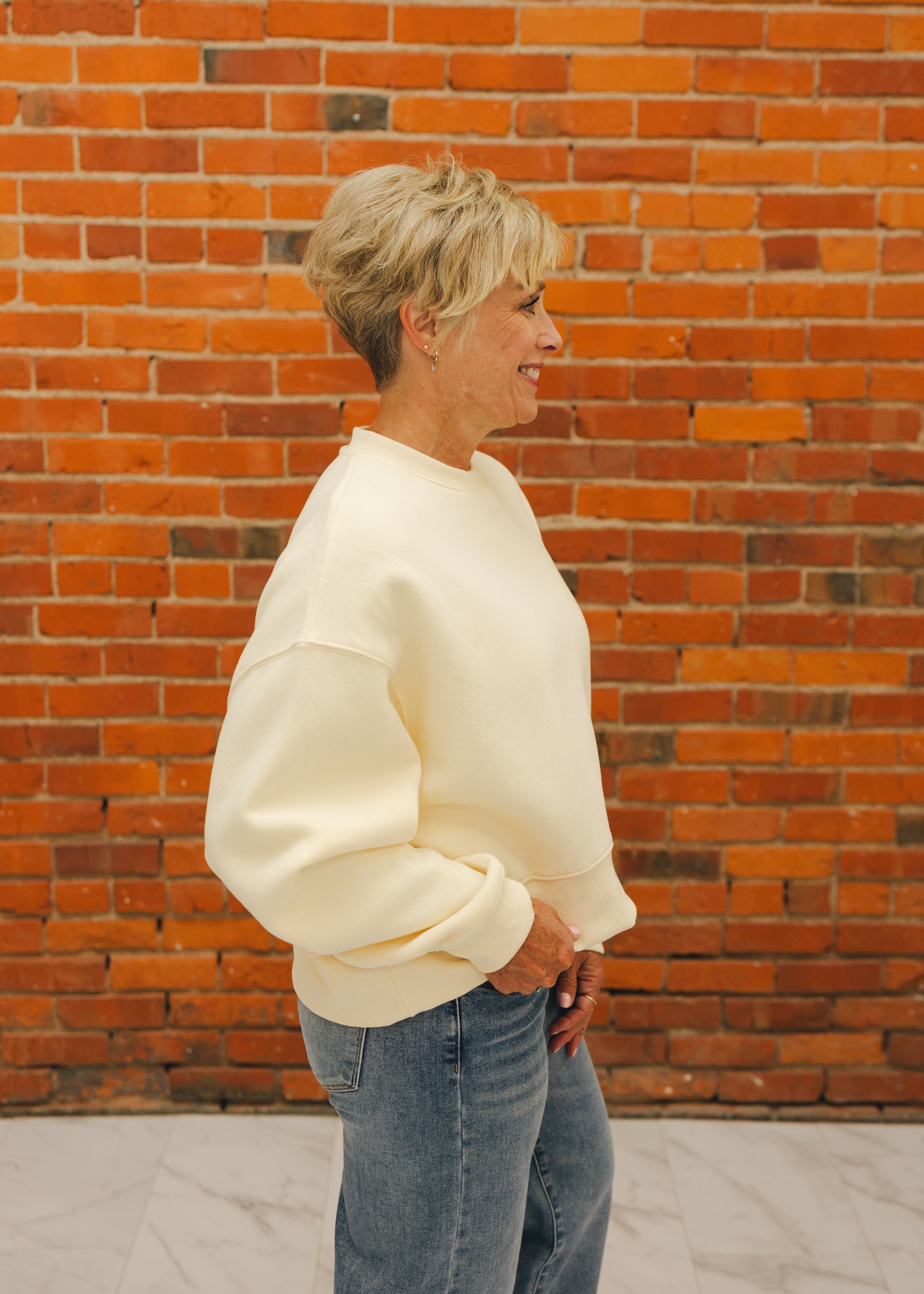 Solid Crop Crew Sweatshirt