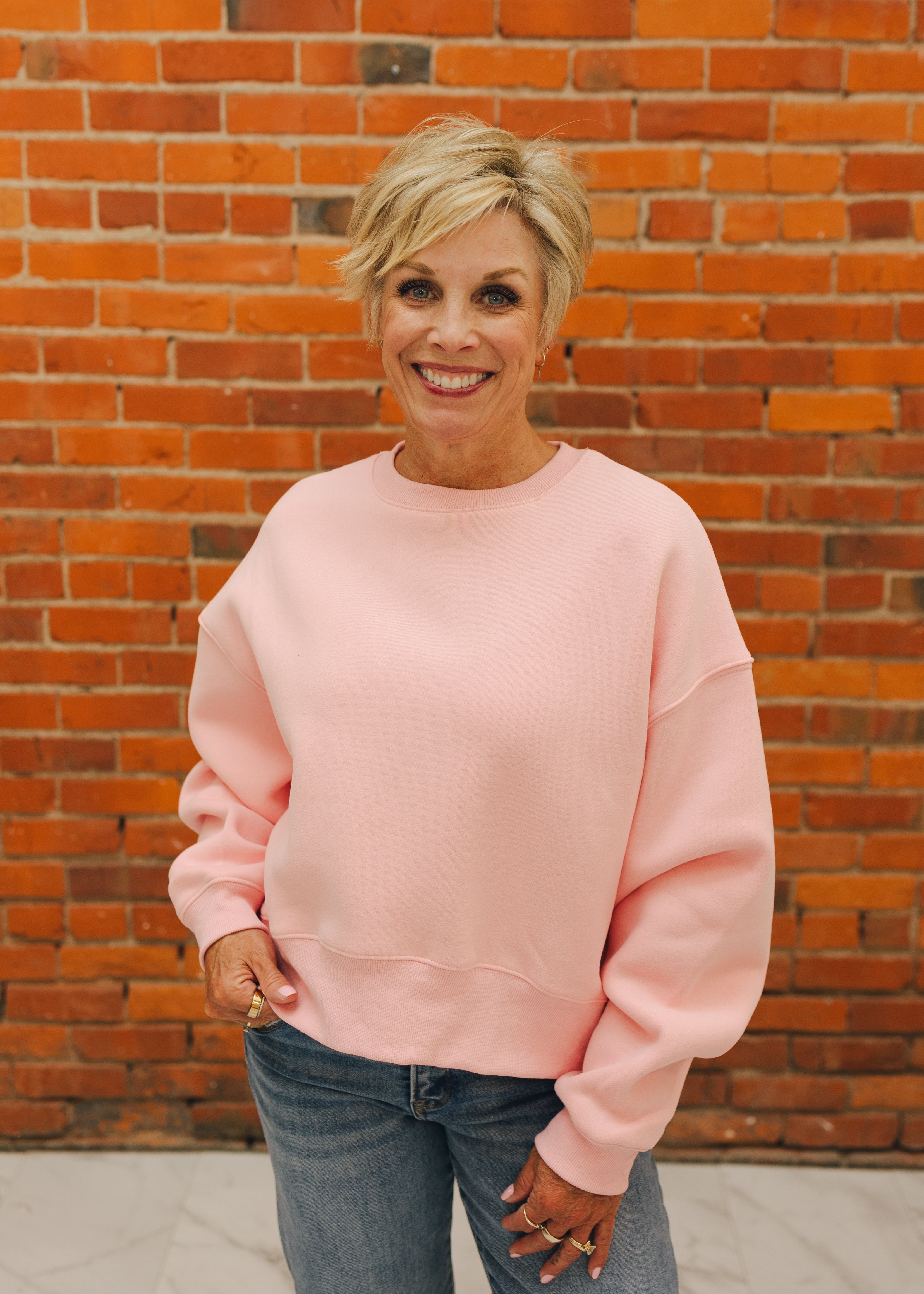 Solid Crop Crew Sweatshirt
