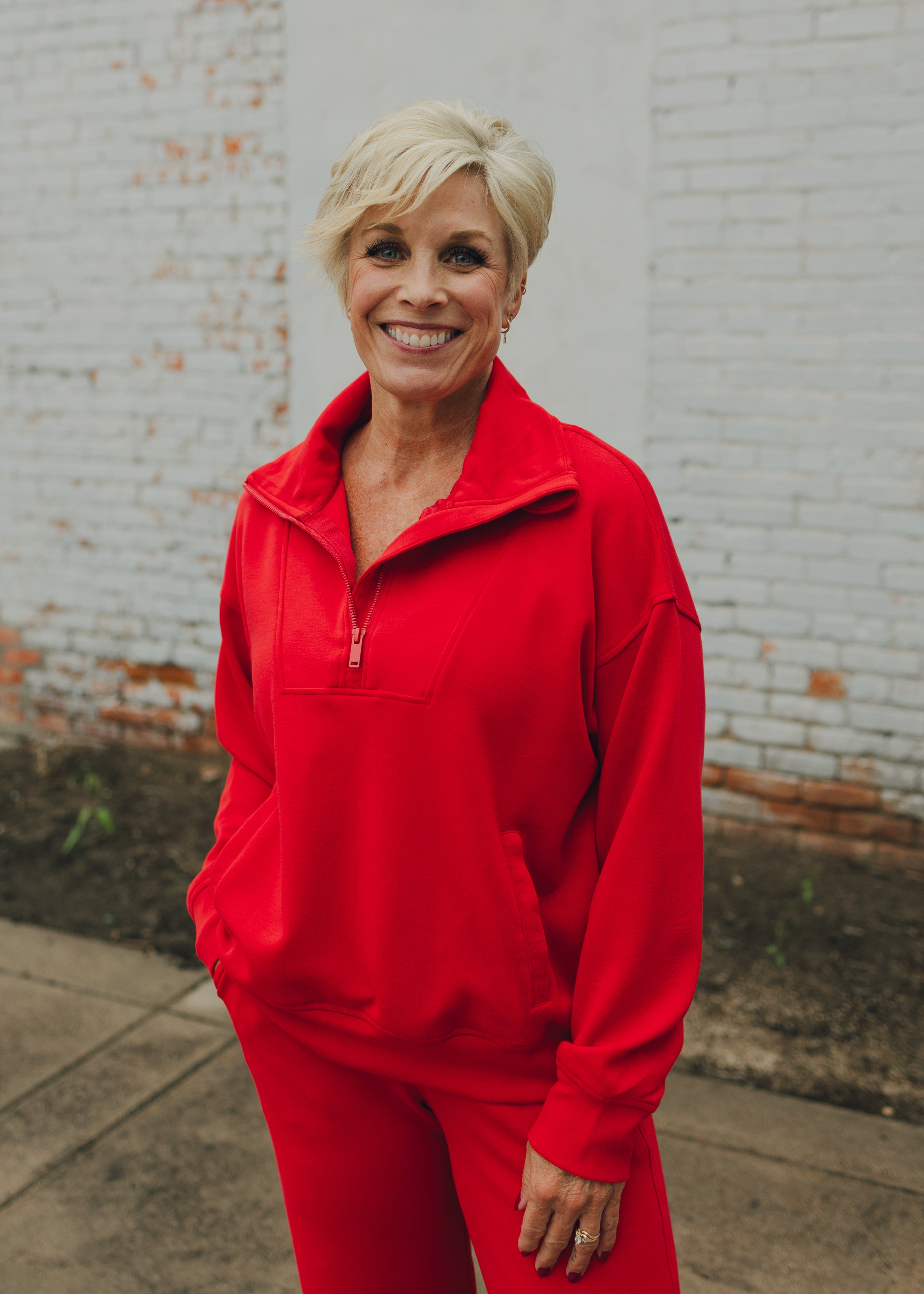 Modal Poly Span Quarter Zip Sweatshirt - Red