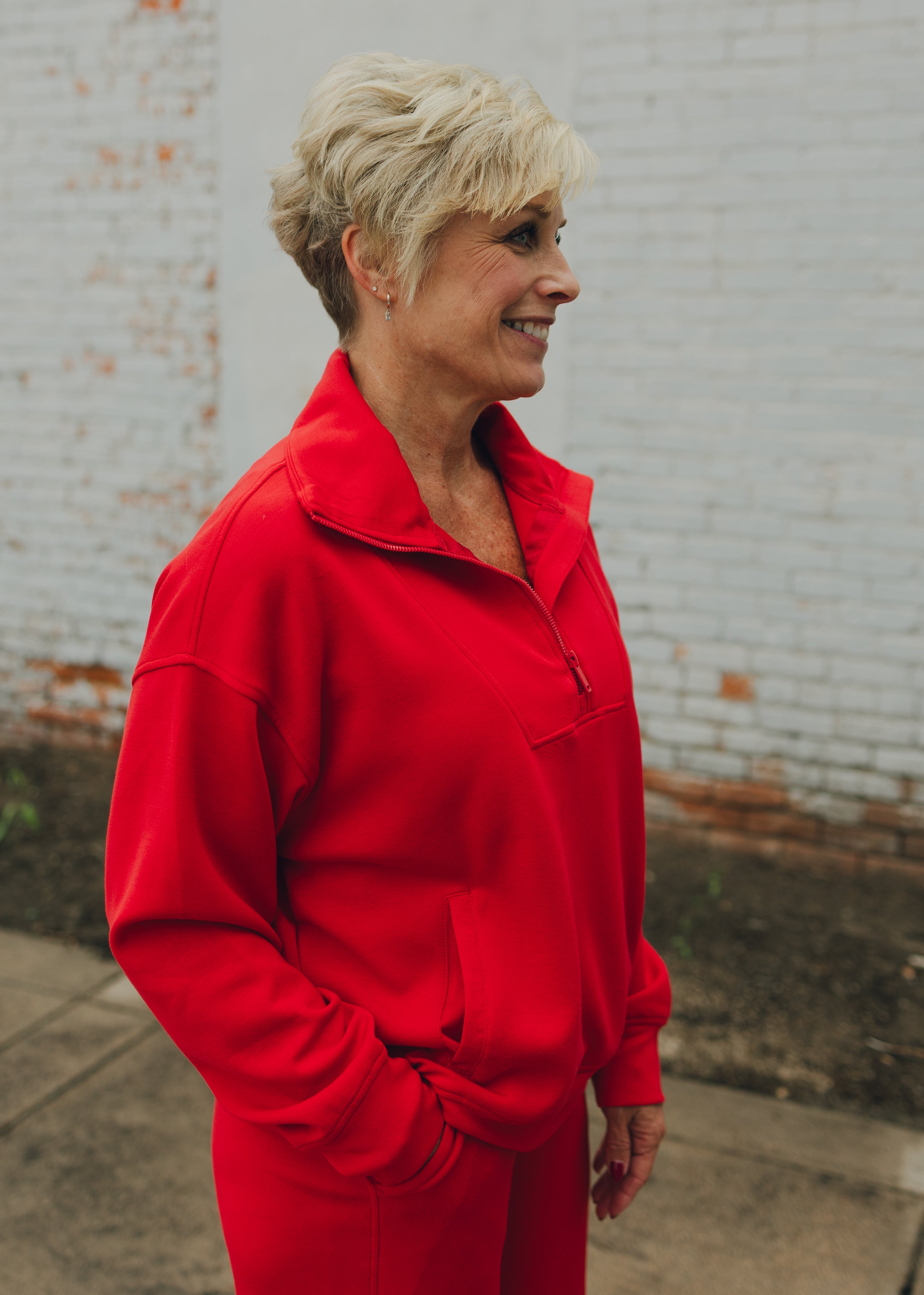 Modal Poly Span Quarter Zip Sweatshirt - Red