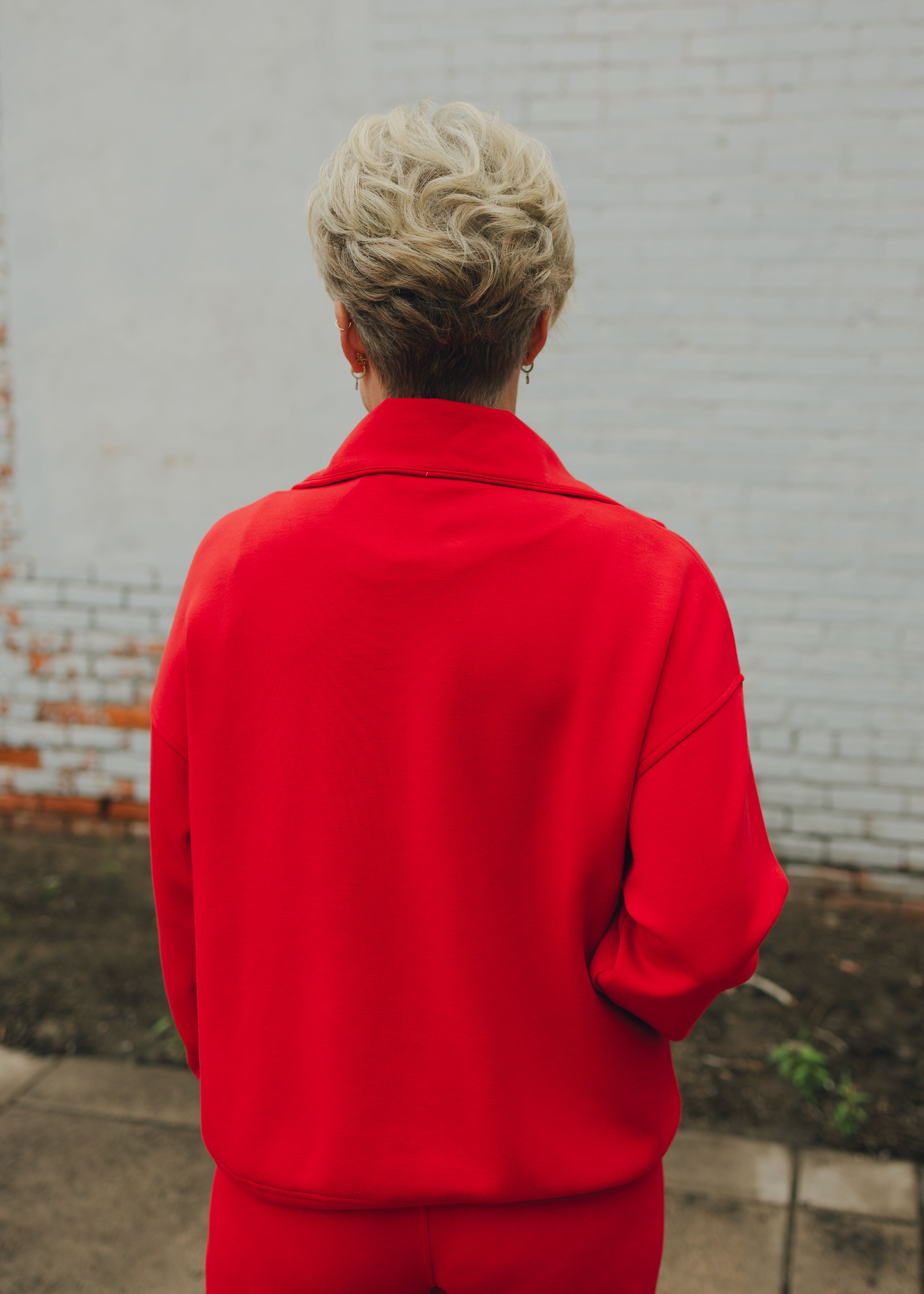 Modal Poly Span Quarter Zip Sweatshirt - Red