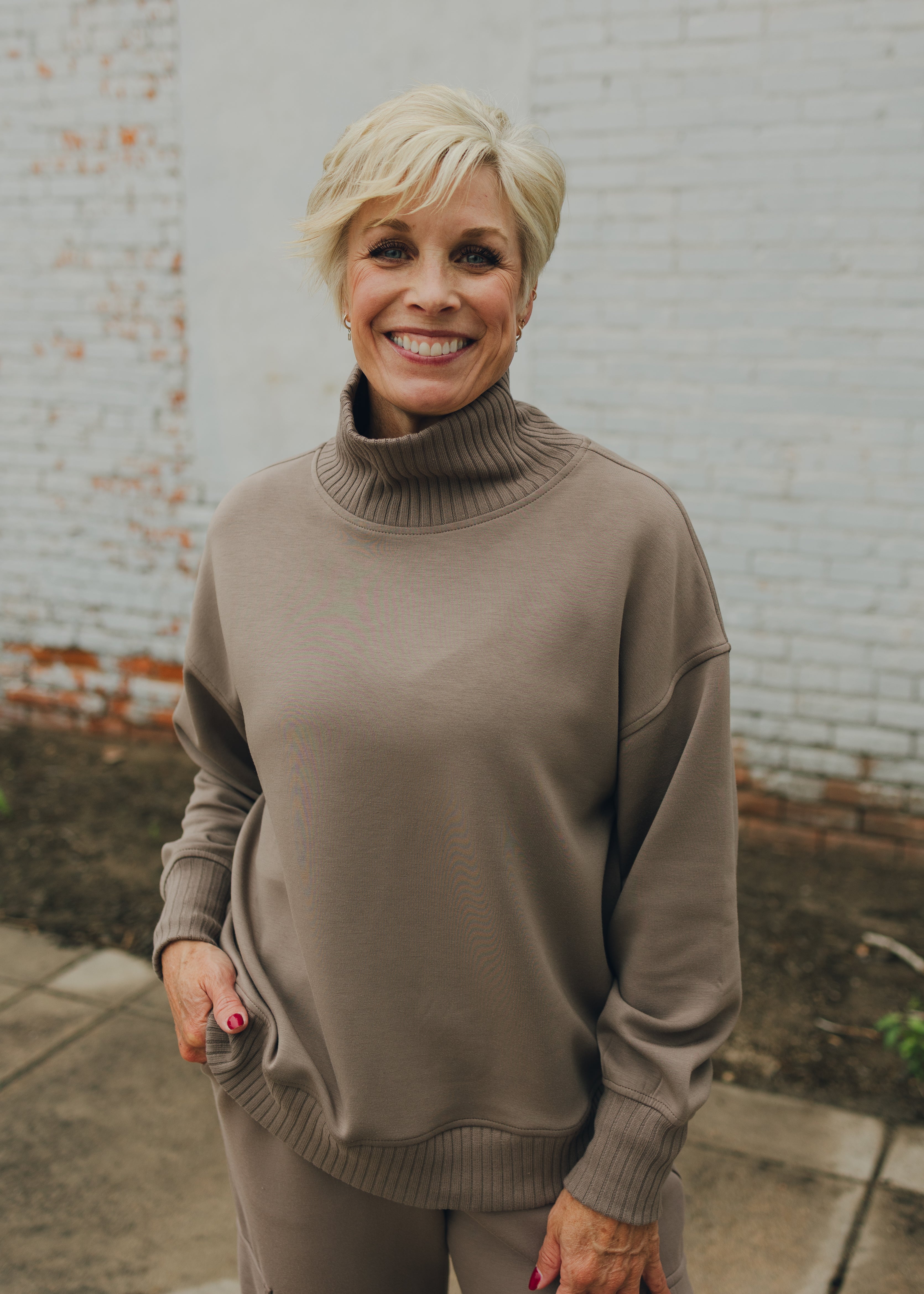 Modal Poly Rib Mock Neck Pullover