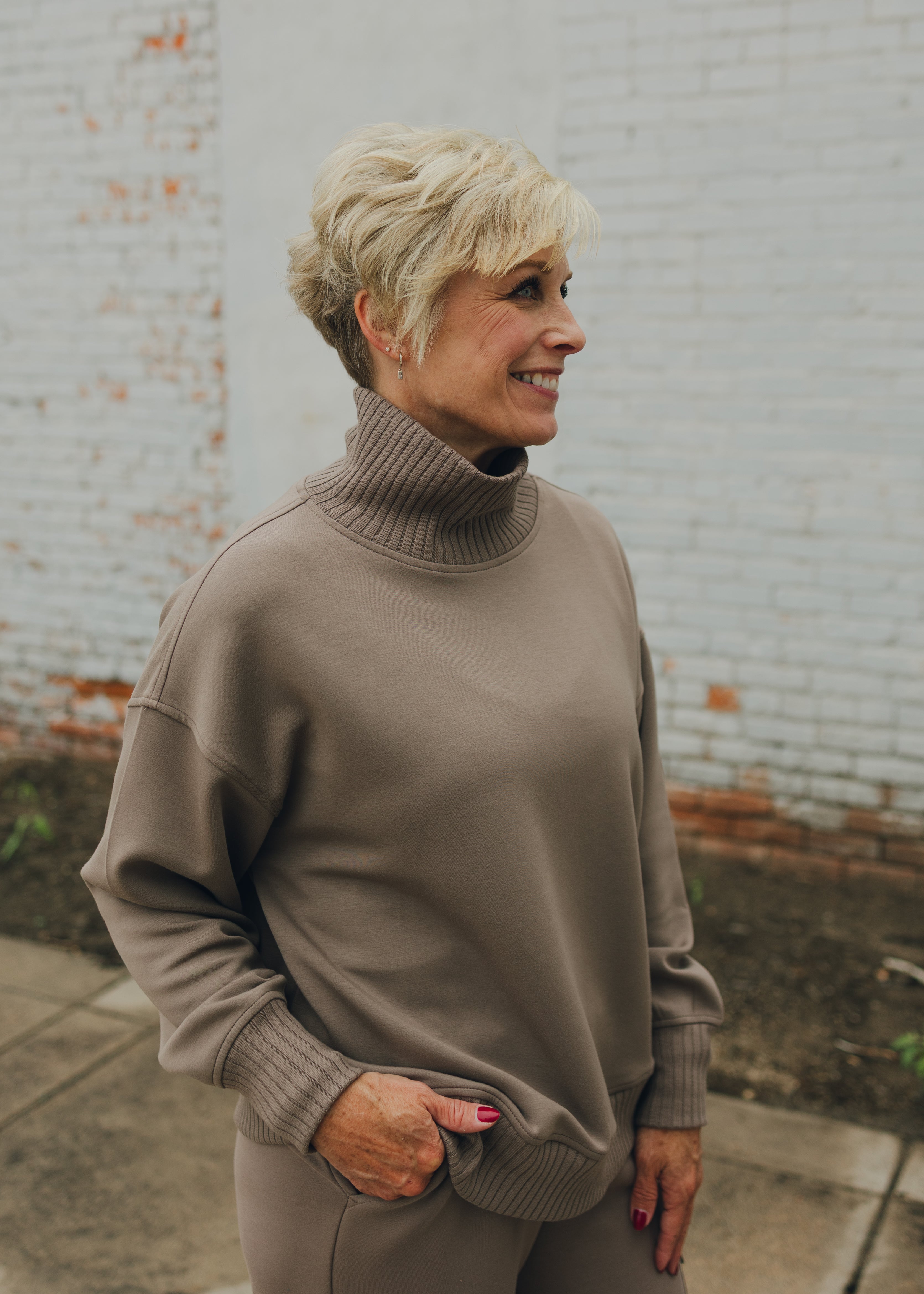 Modal Poly Rib Mock Neck Pullover