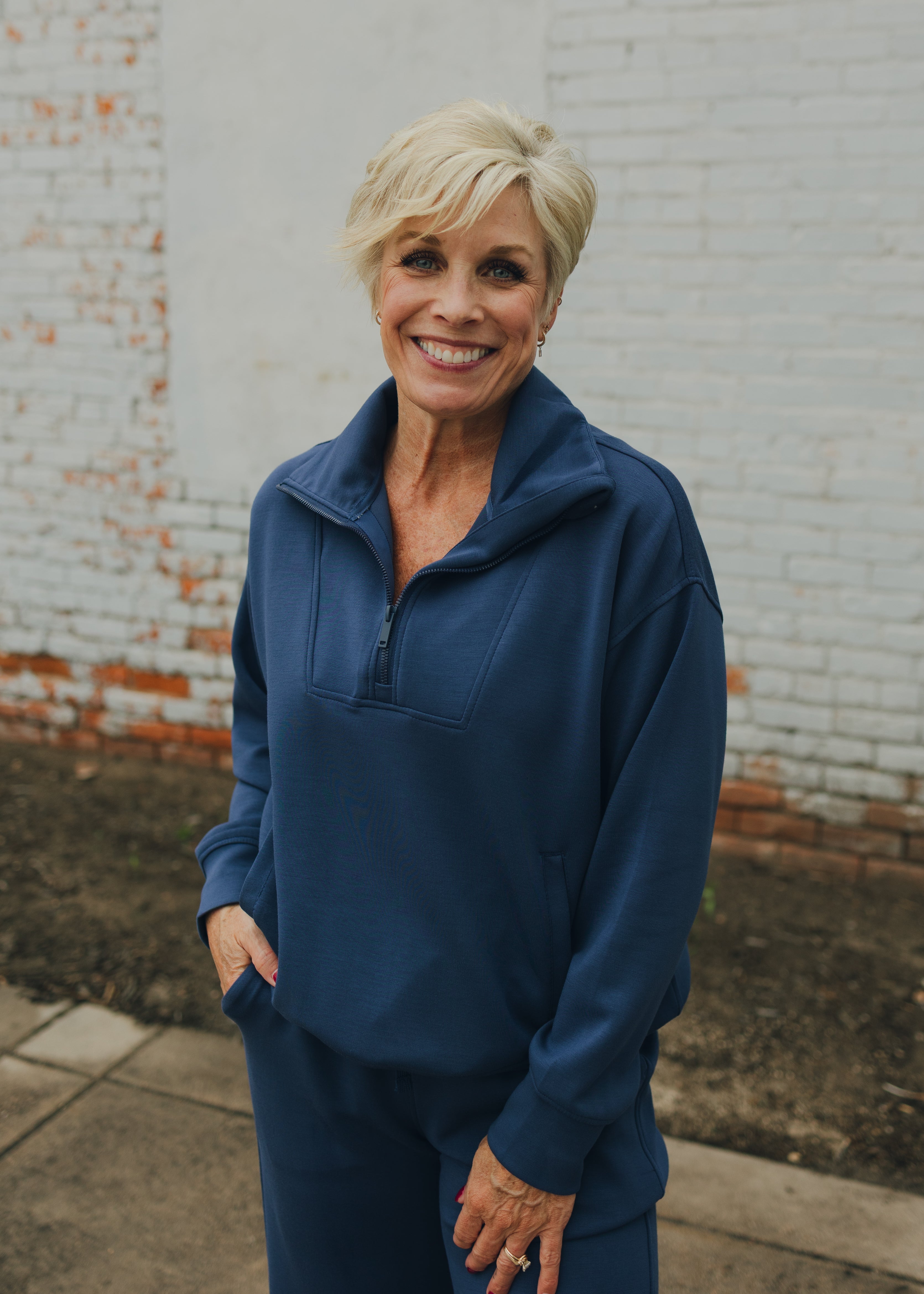 Modal Poly Span Quarter Zip Sweatshirt - Navy