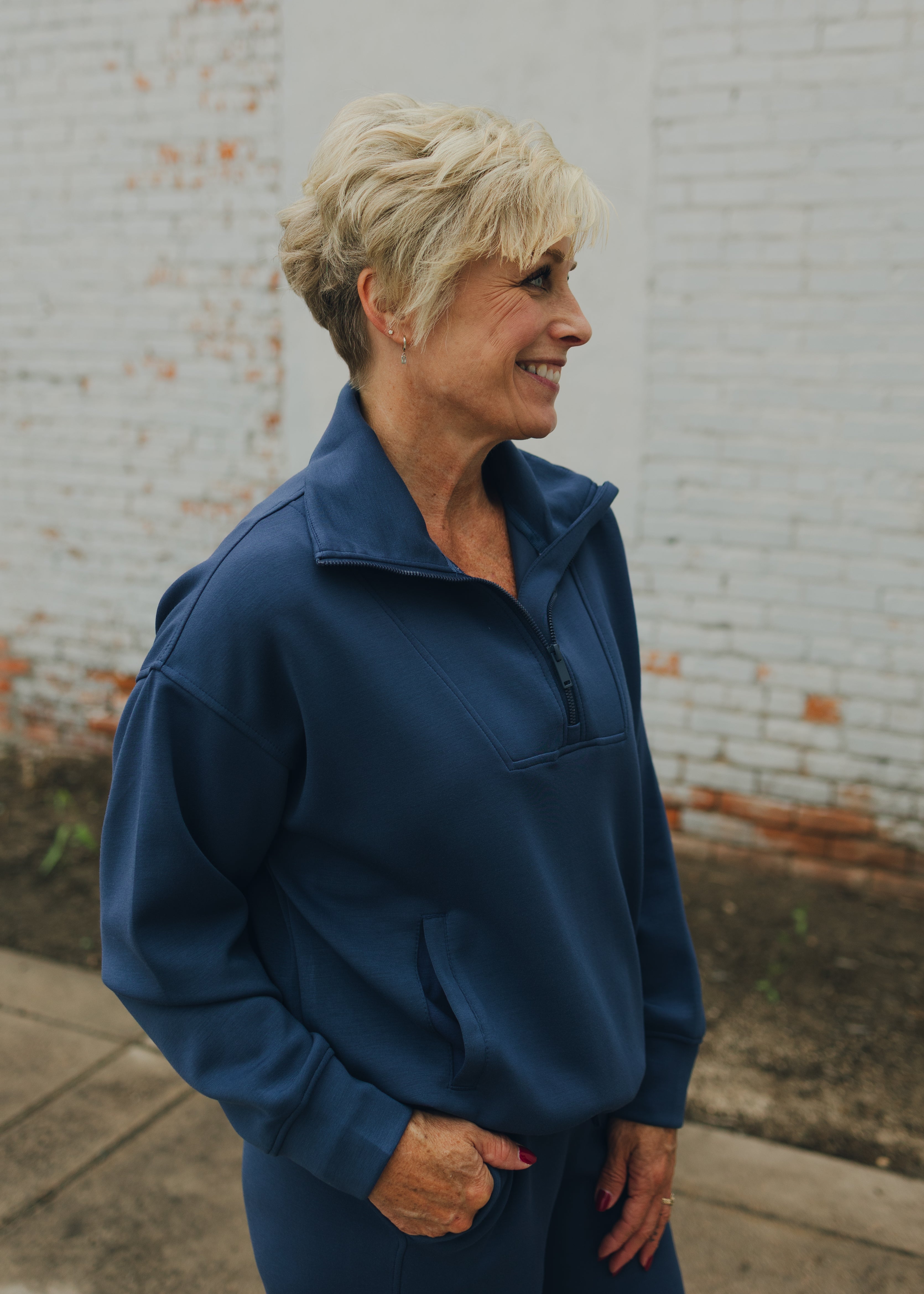 Modal Poly Span Quarter Zip Sweatshirt - Navy