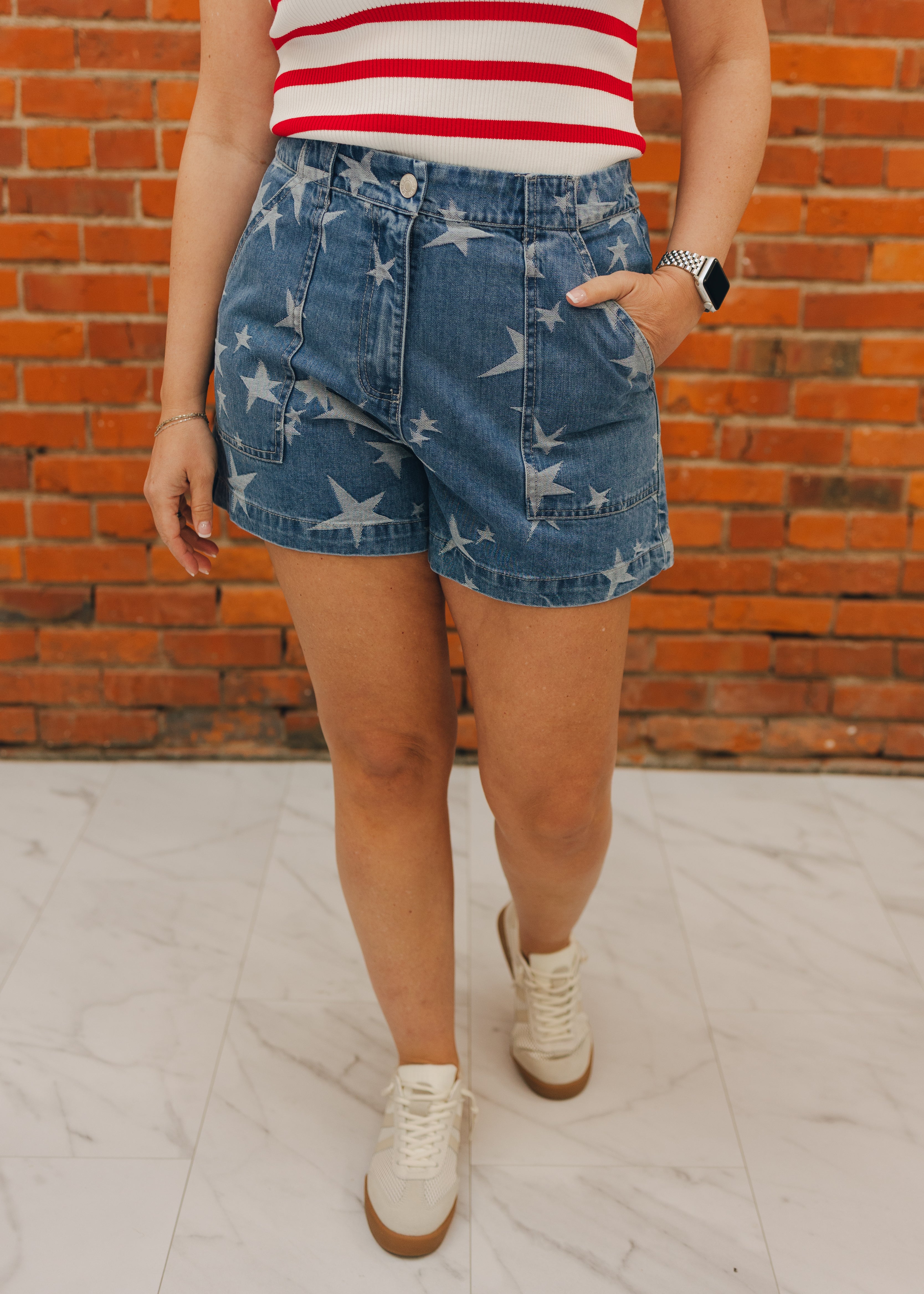 Star Washed Denim Shorts