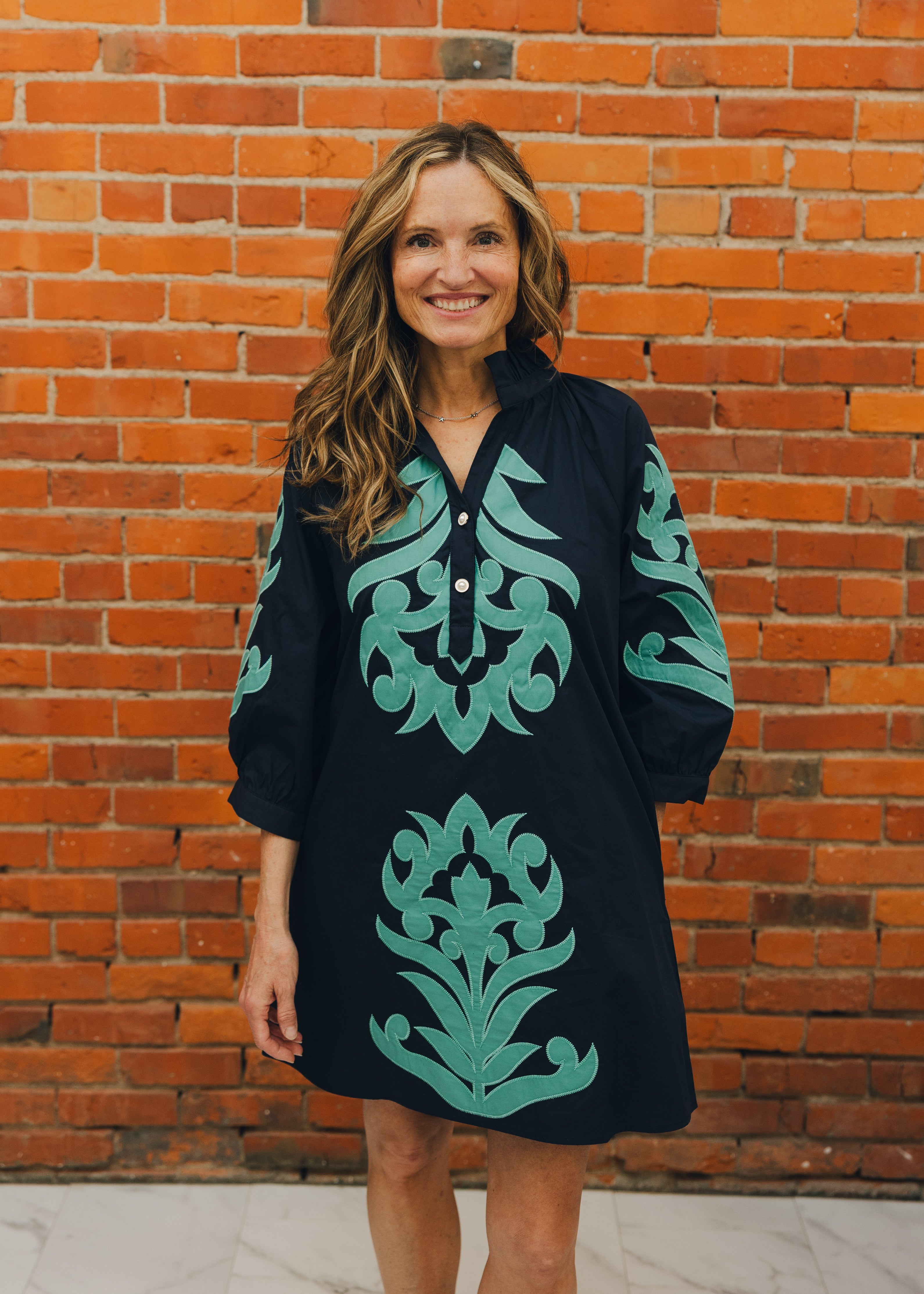 Baroque Floral Applique Shift Dress
