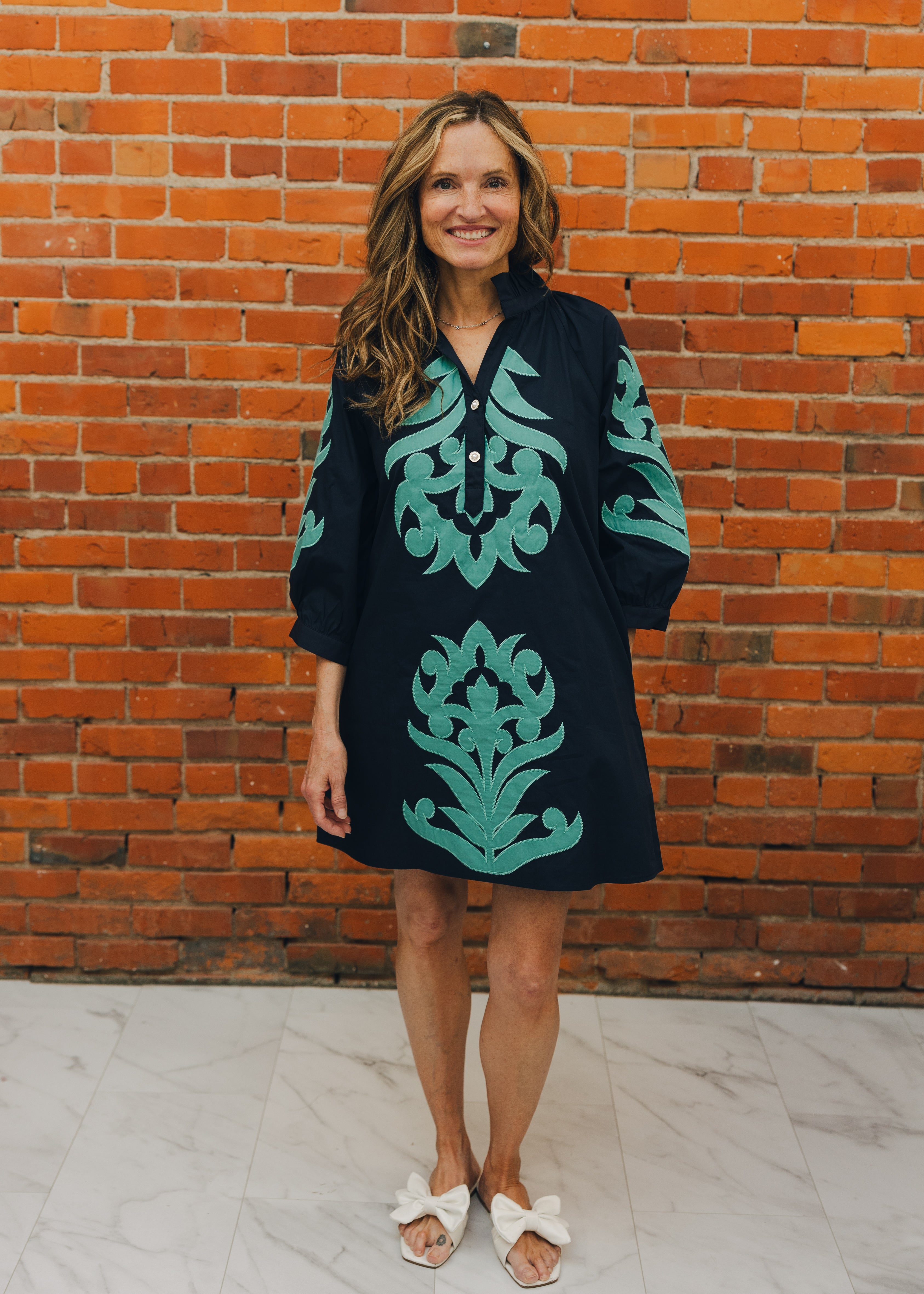 Baroque Floral Applique Shift Dress