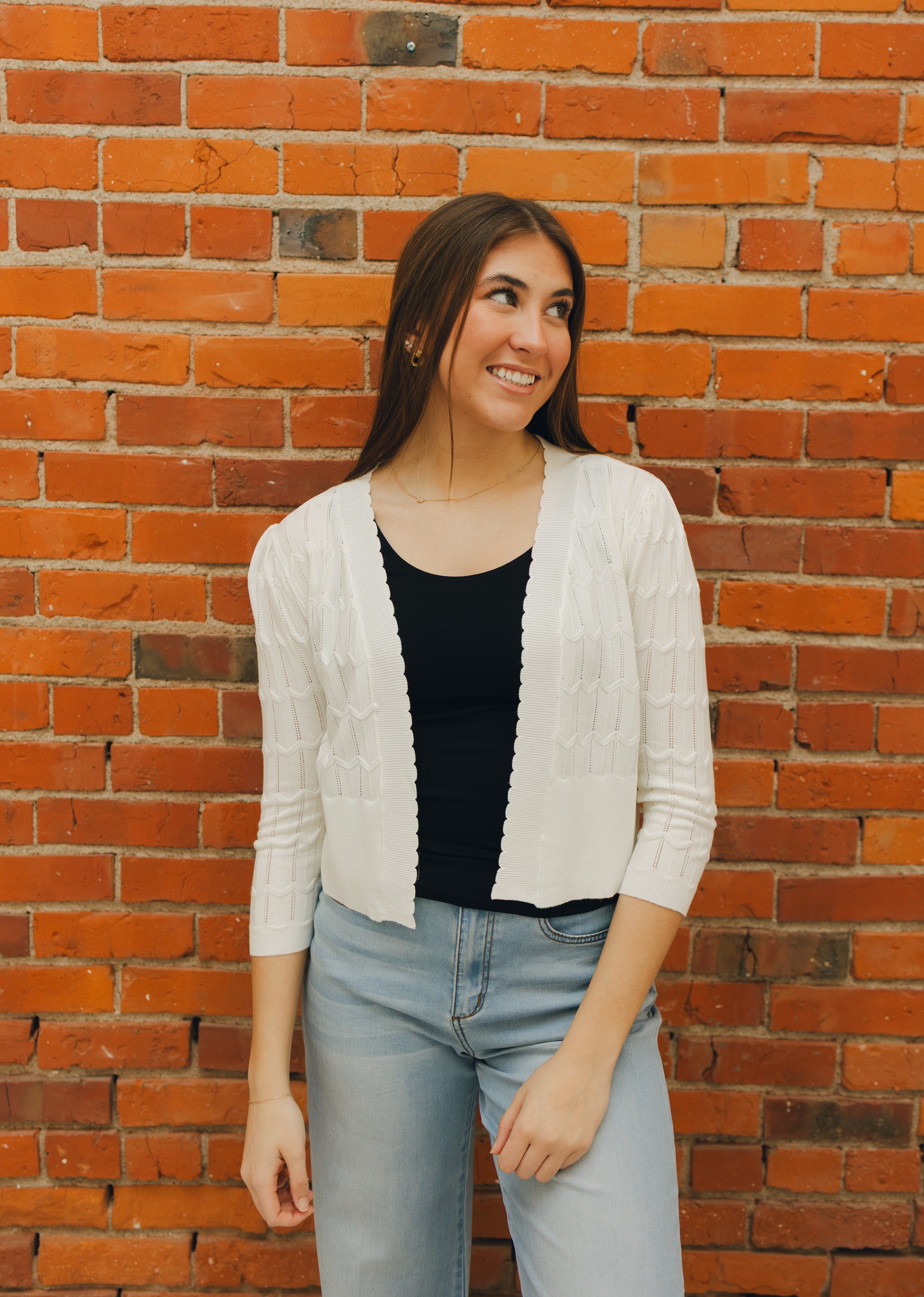 Apricot Pointelle Chevron Shrug