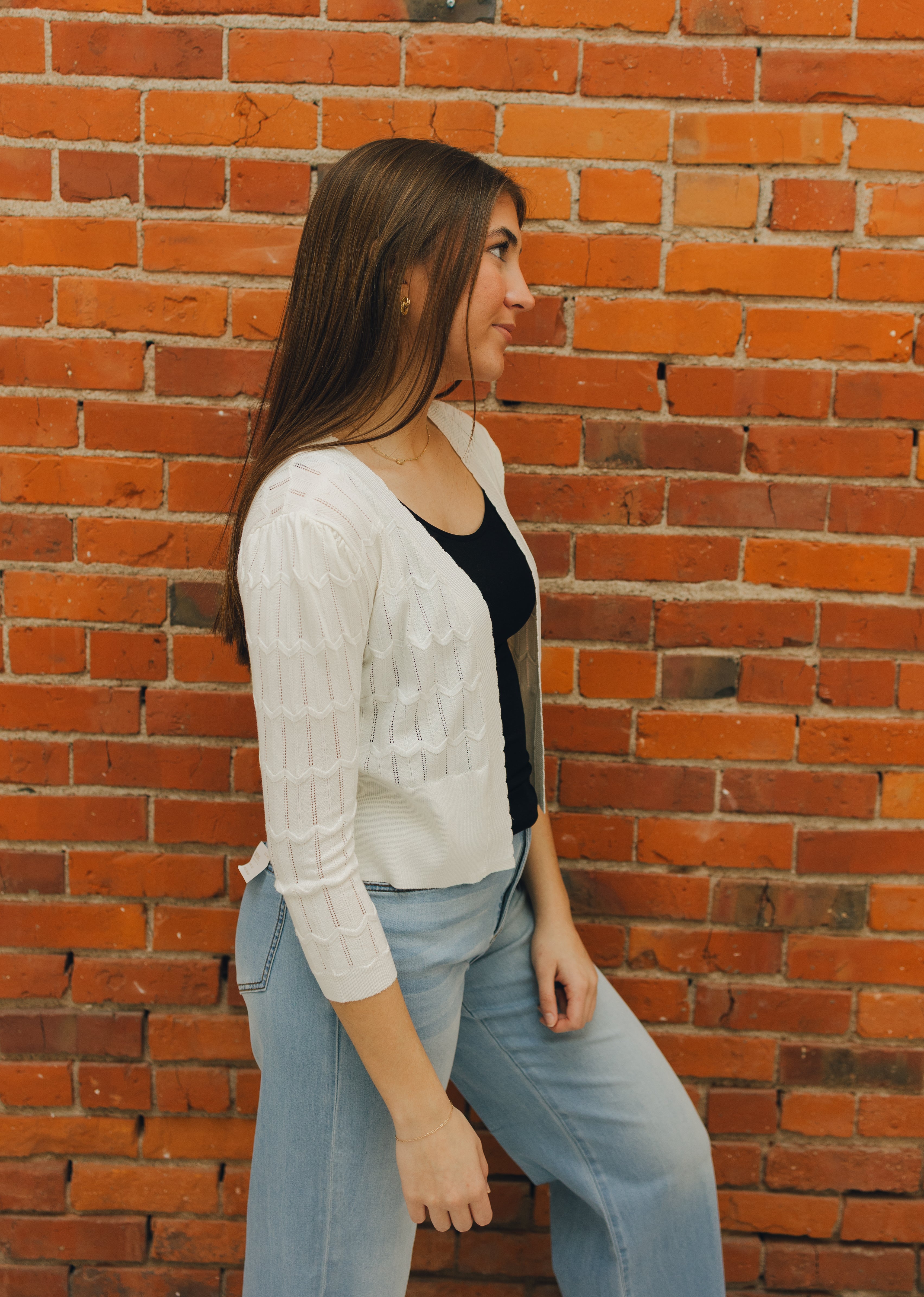 Apricot Pointelle Chevron Shrug