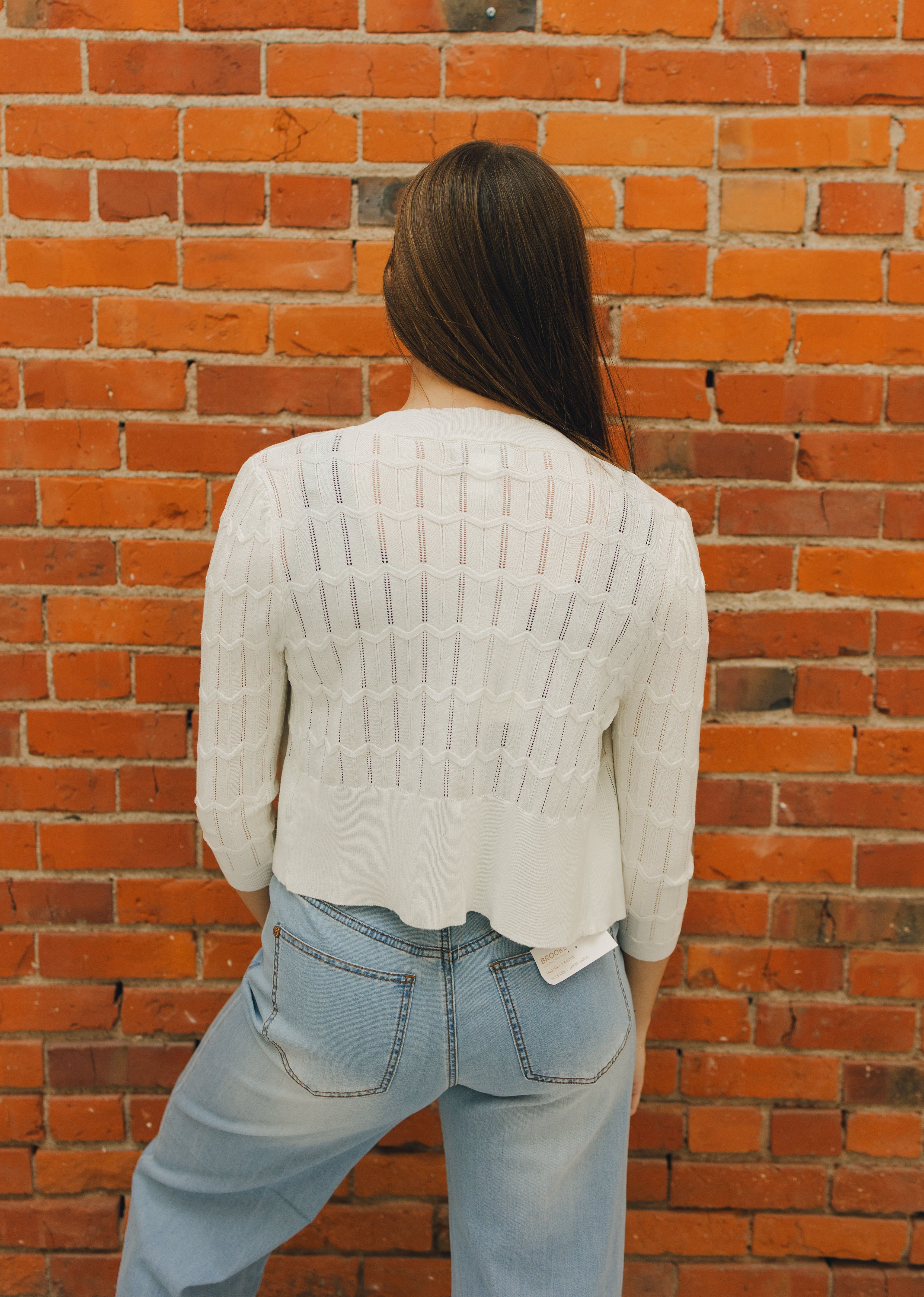 Apricot Pointelle Chevron Shrug