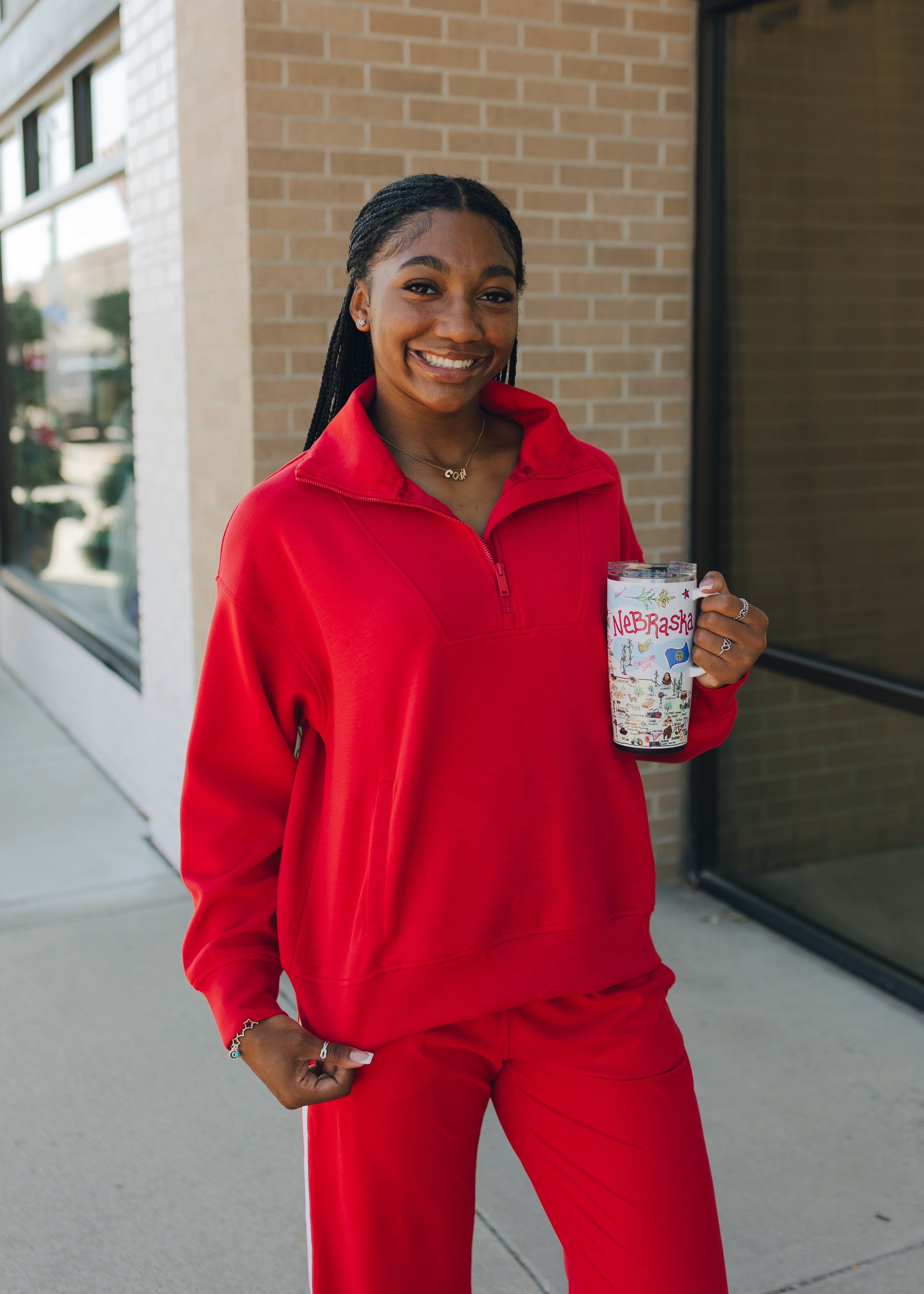 Modal Poly Span Quarter Zip Sweatshirt - Red