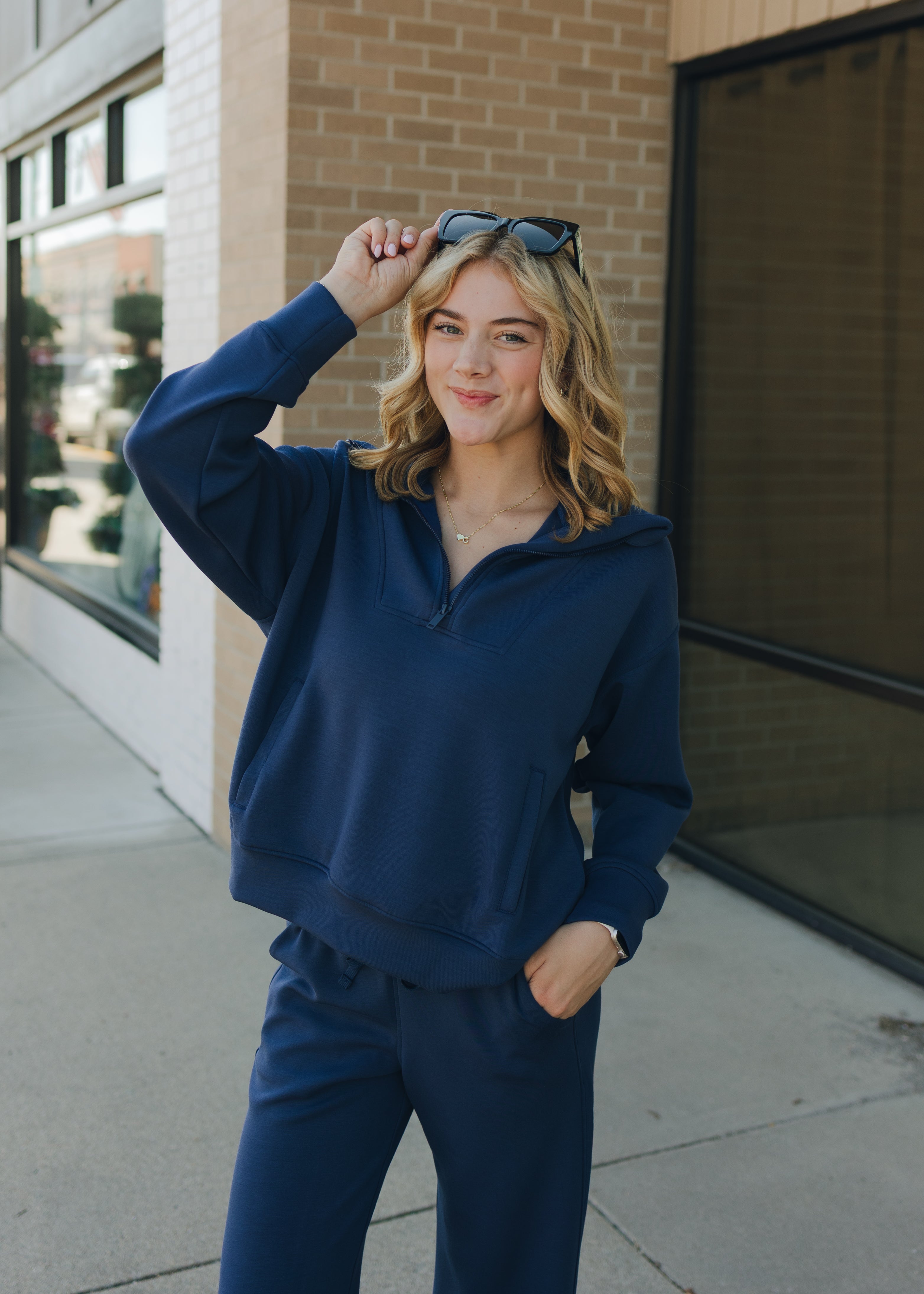 Modal Poly Span Quarter Zip Sweatshirt - Navy
