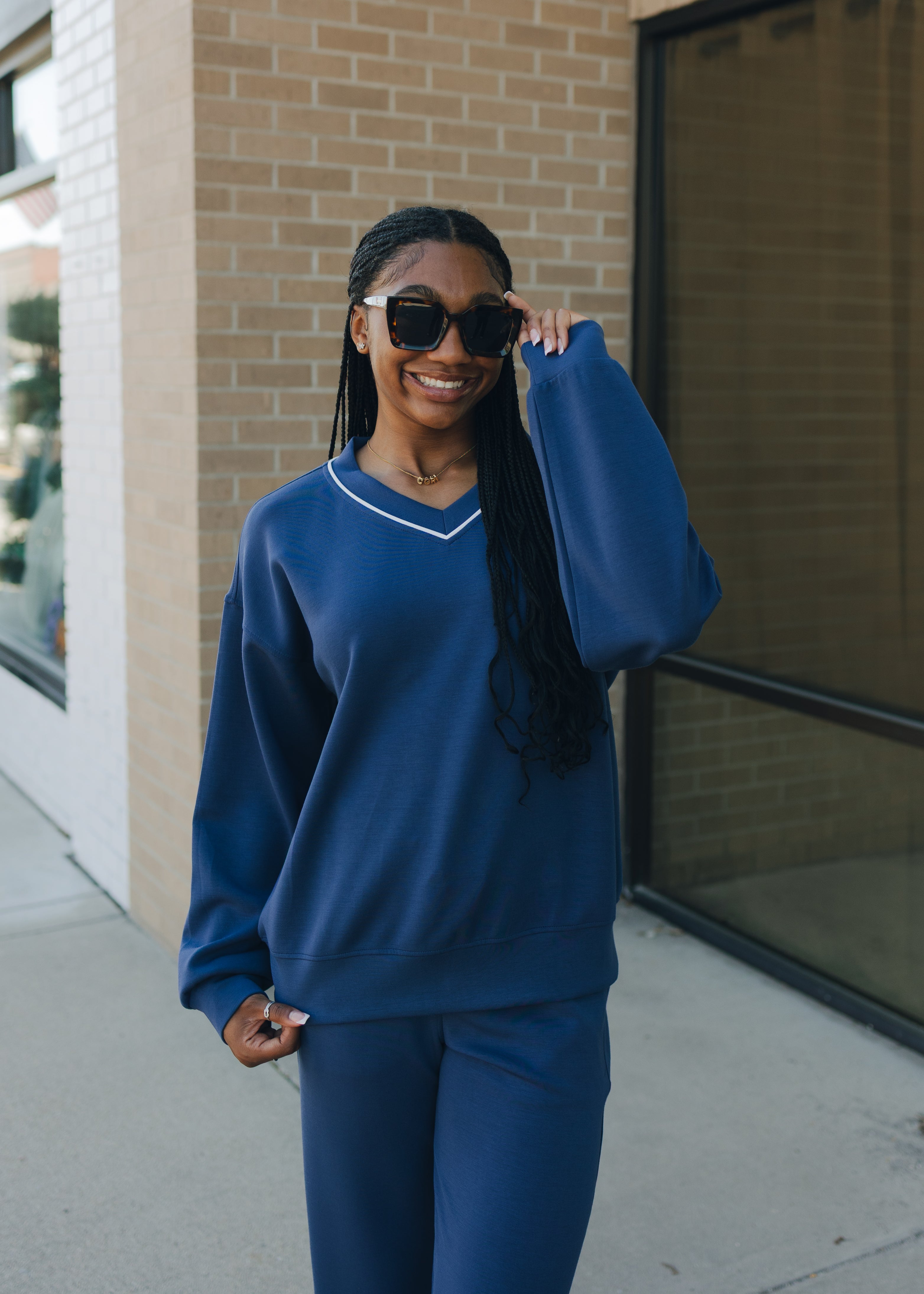 Modal Poly Piping V-Neck Top