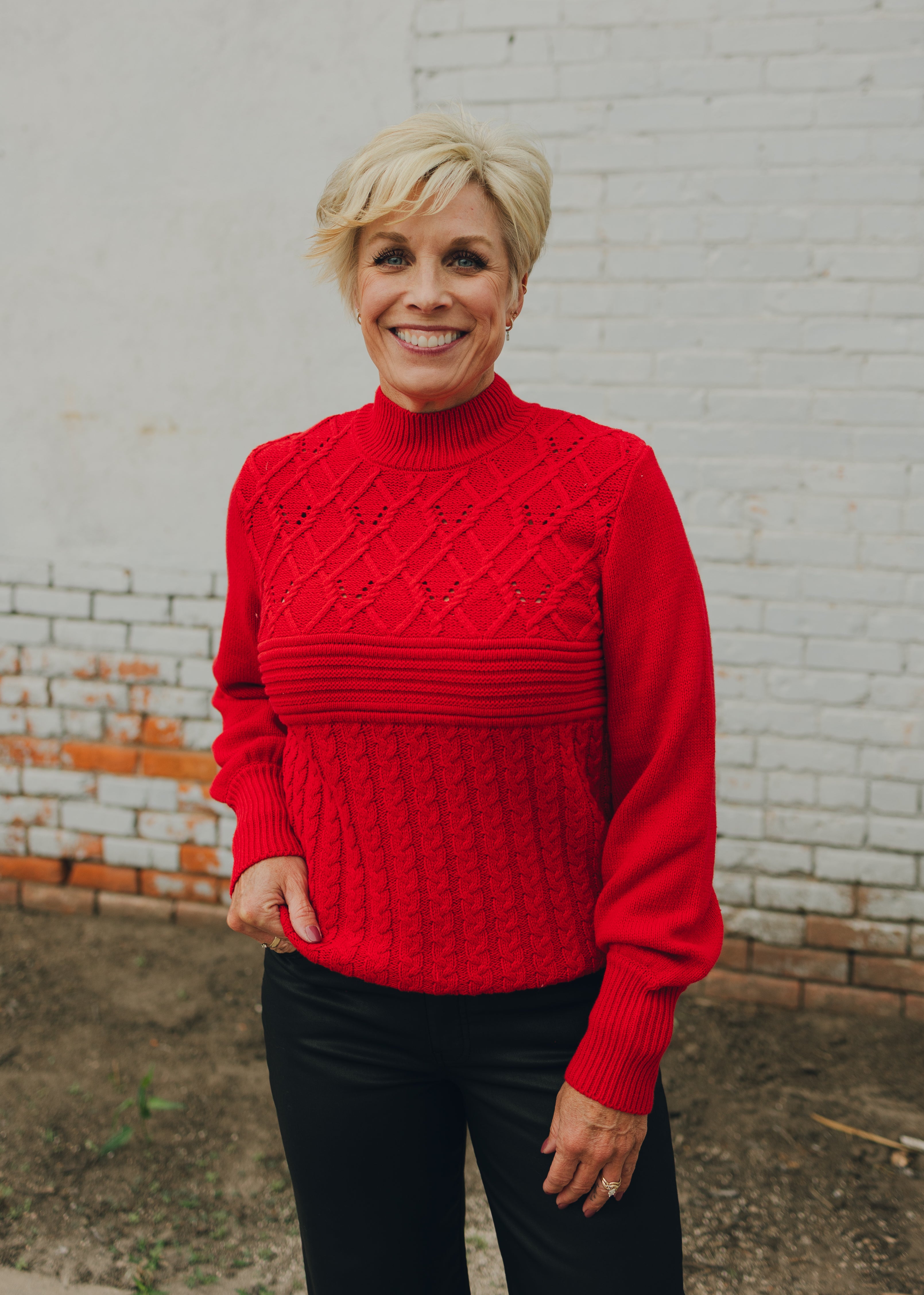 Apricot Multicable Mock Neck Sweater