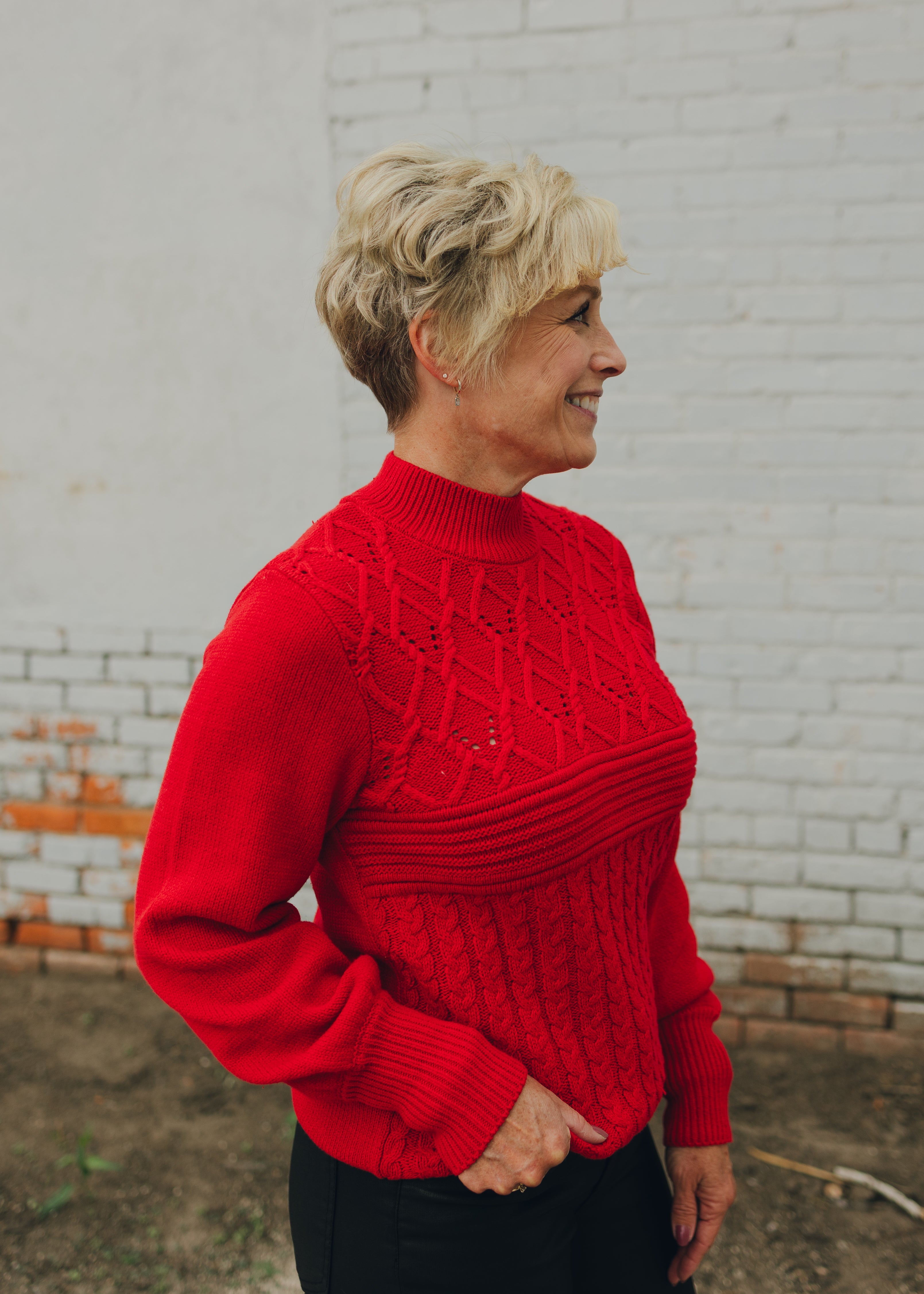 Apricot Multicable Mock Neck Sweater