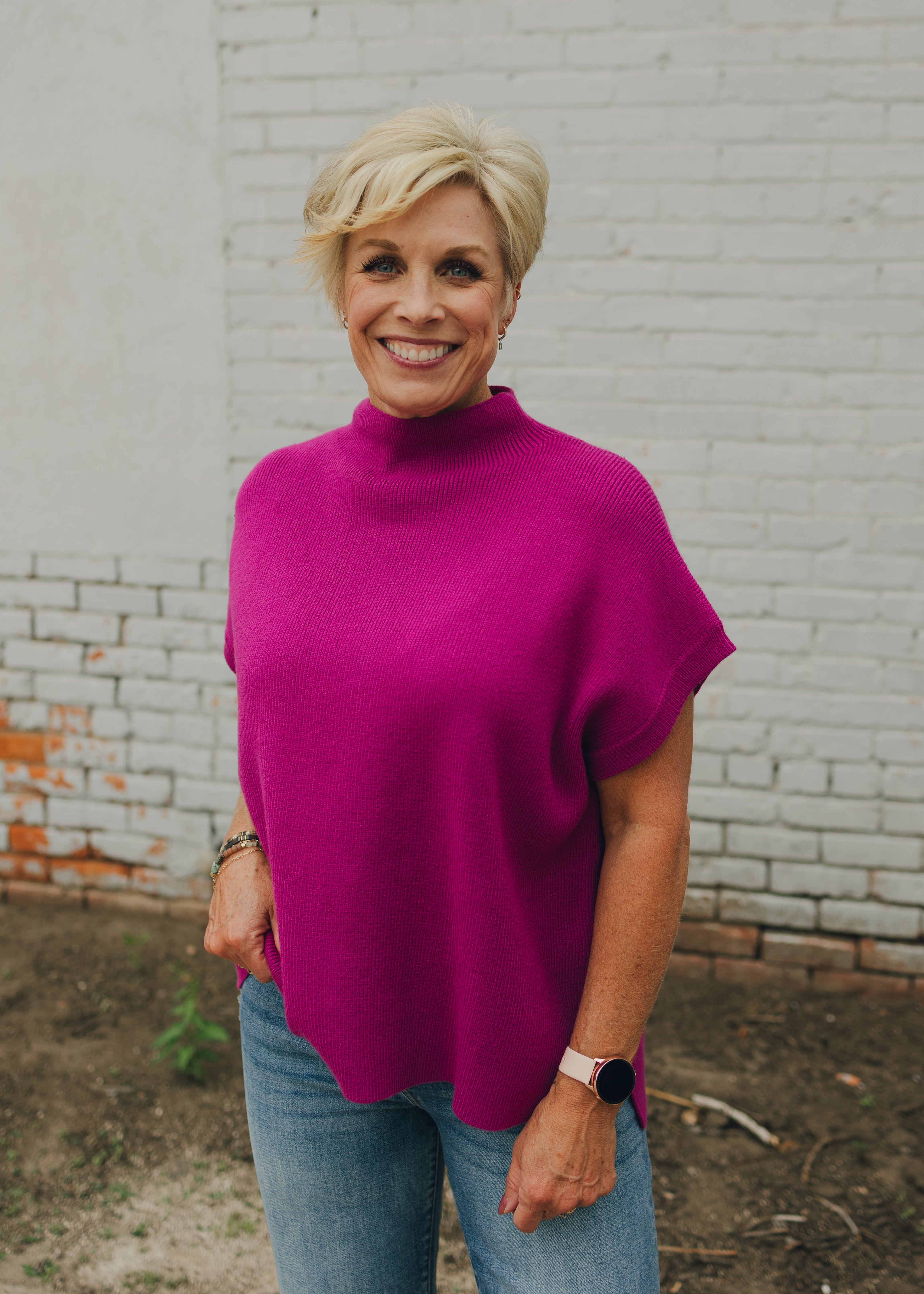 Drop Shoulder Comfy Sweater - Magenta