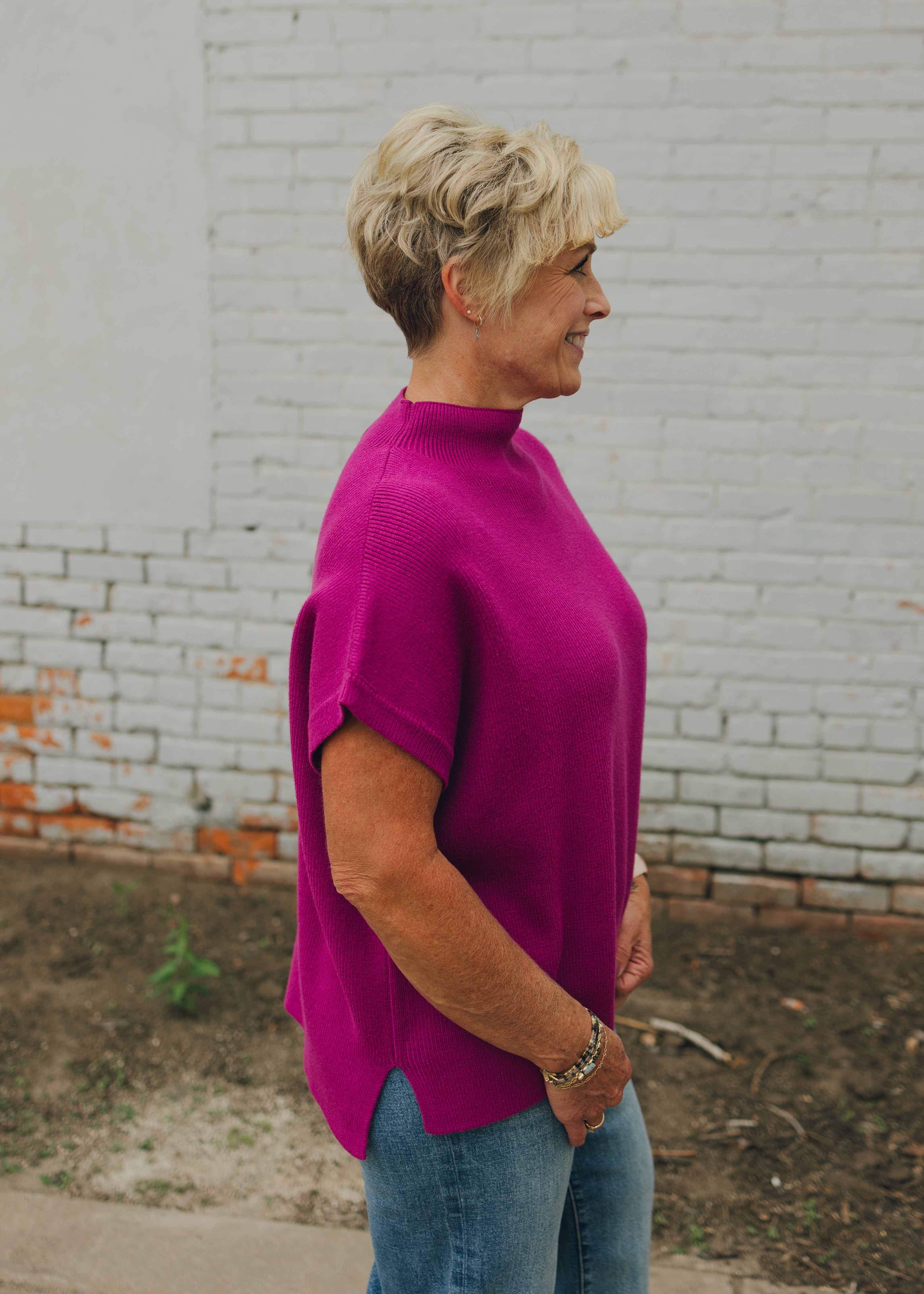 Drop Shoulder Comfy Sweater - Magenta