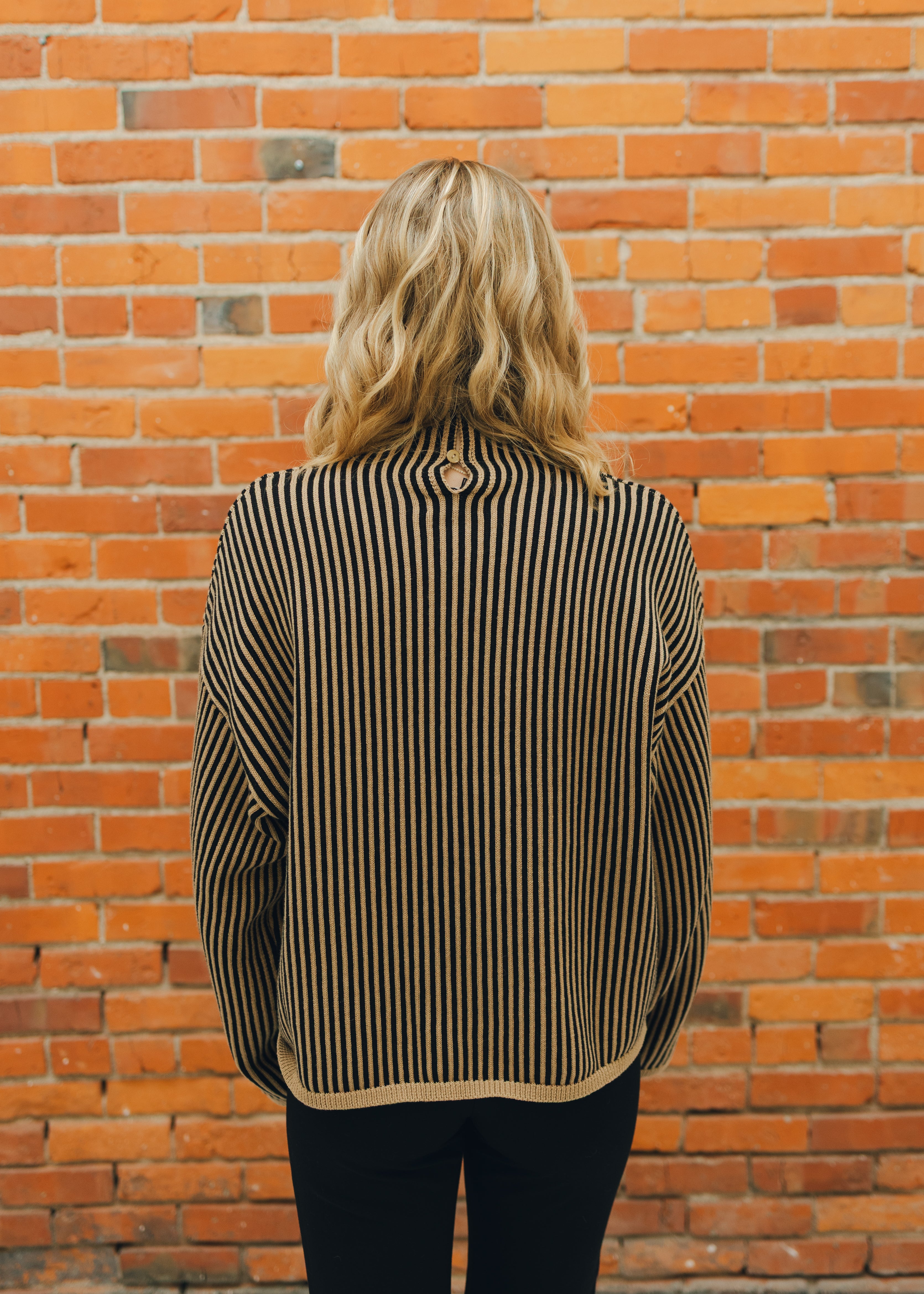 Tan Stripe Turtleneck Sweater