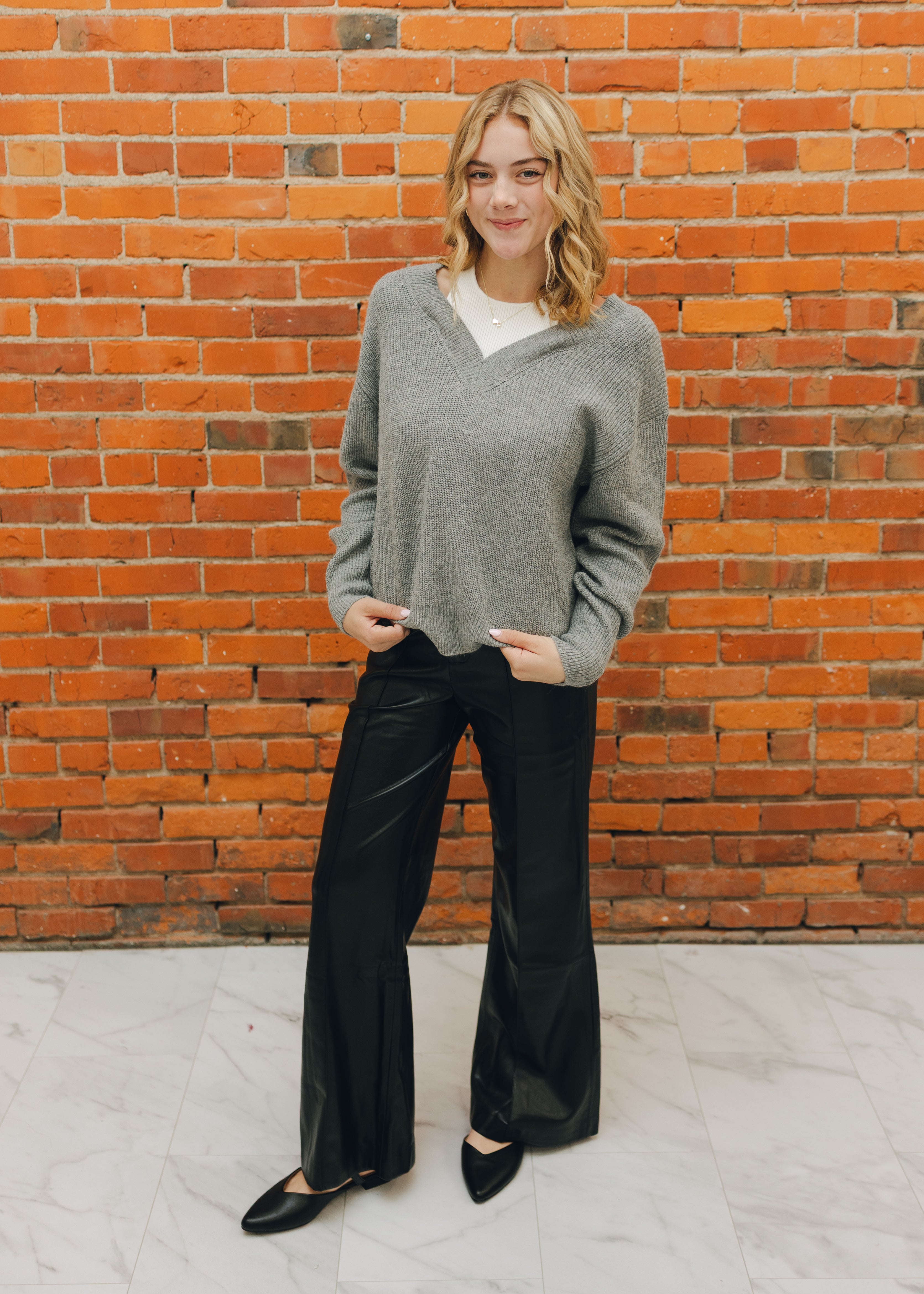 Black Leather Flair Pants