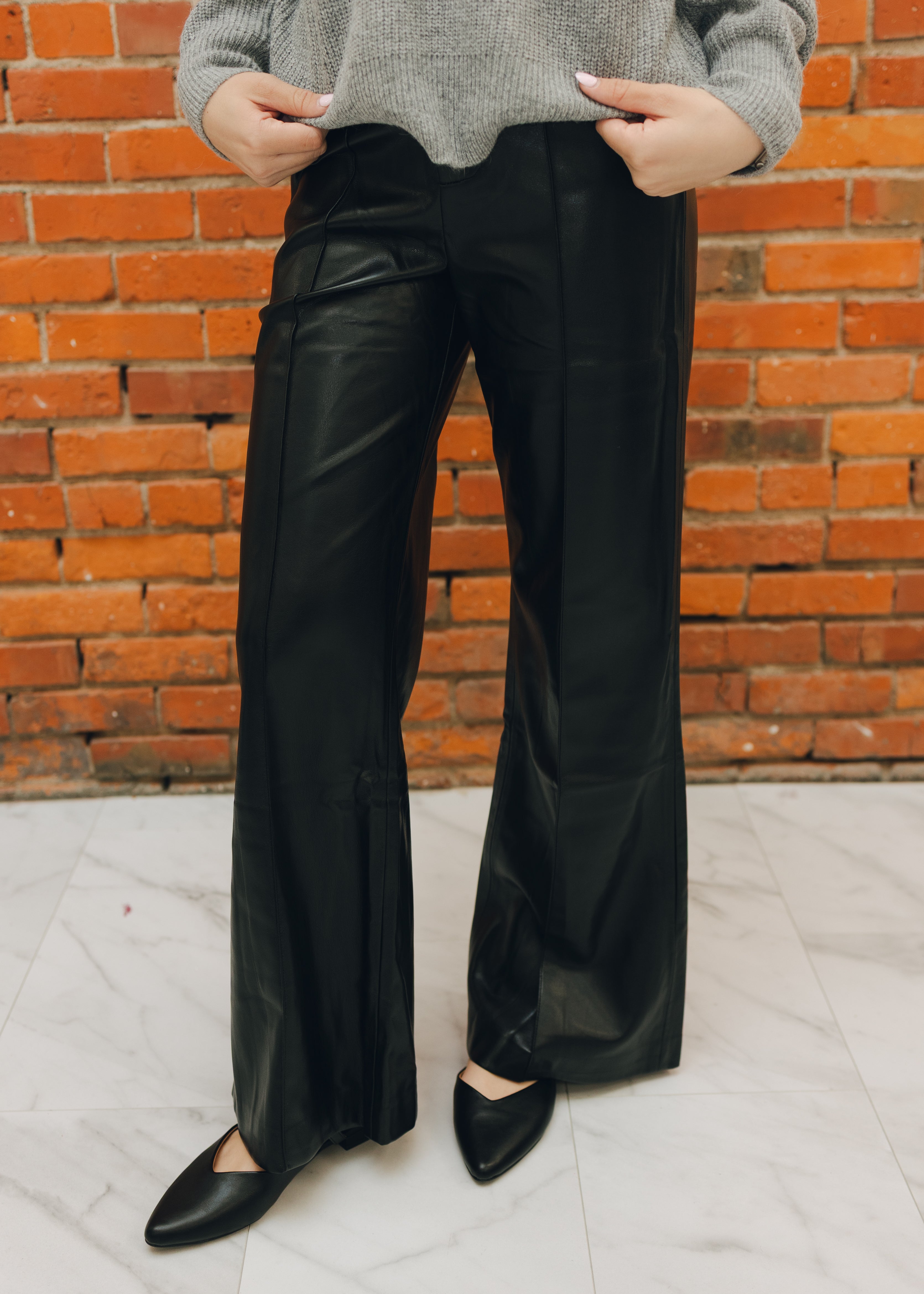 Black Leather Flair Pants