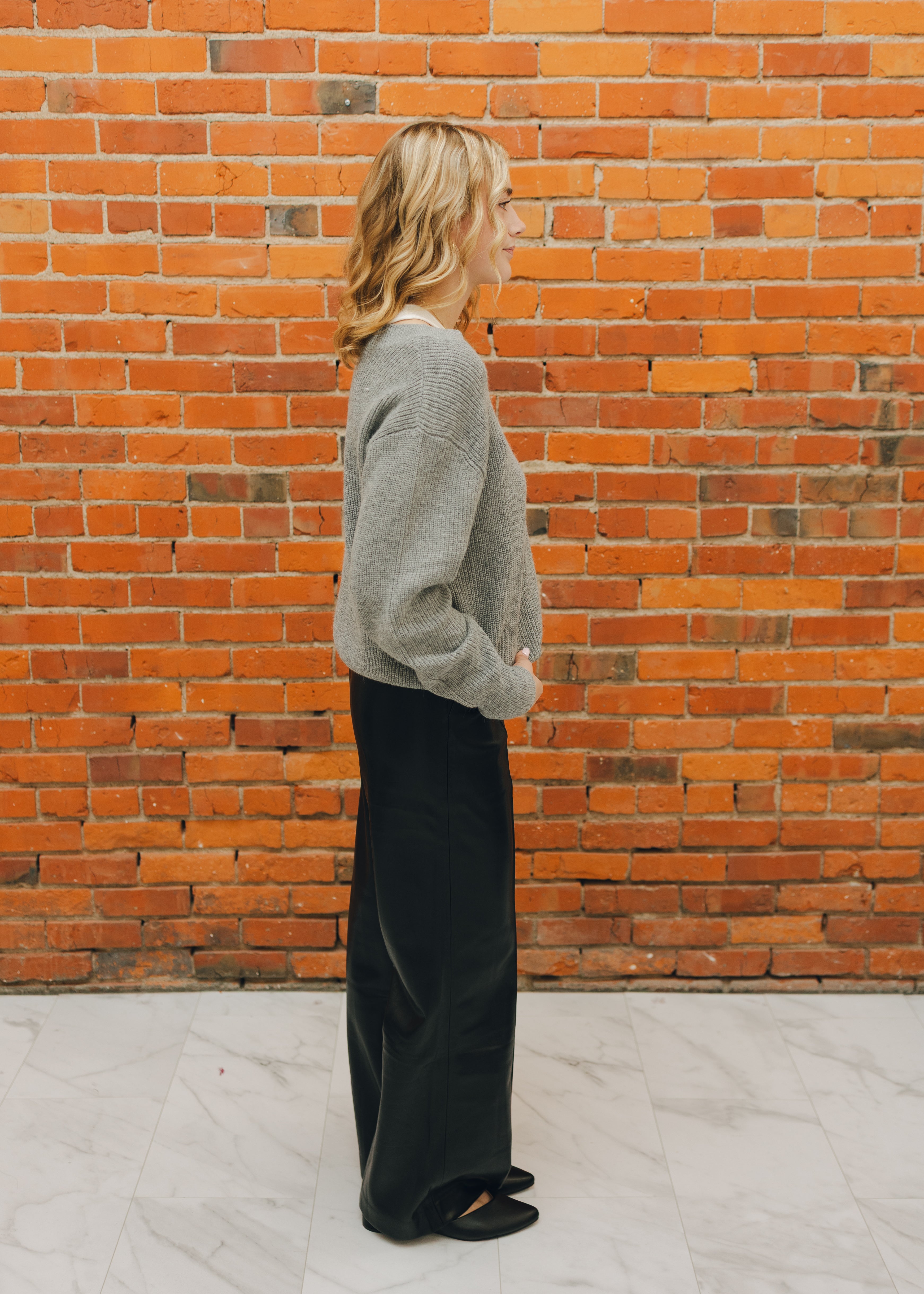 Black Leather Flair Pants