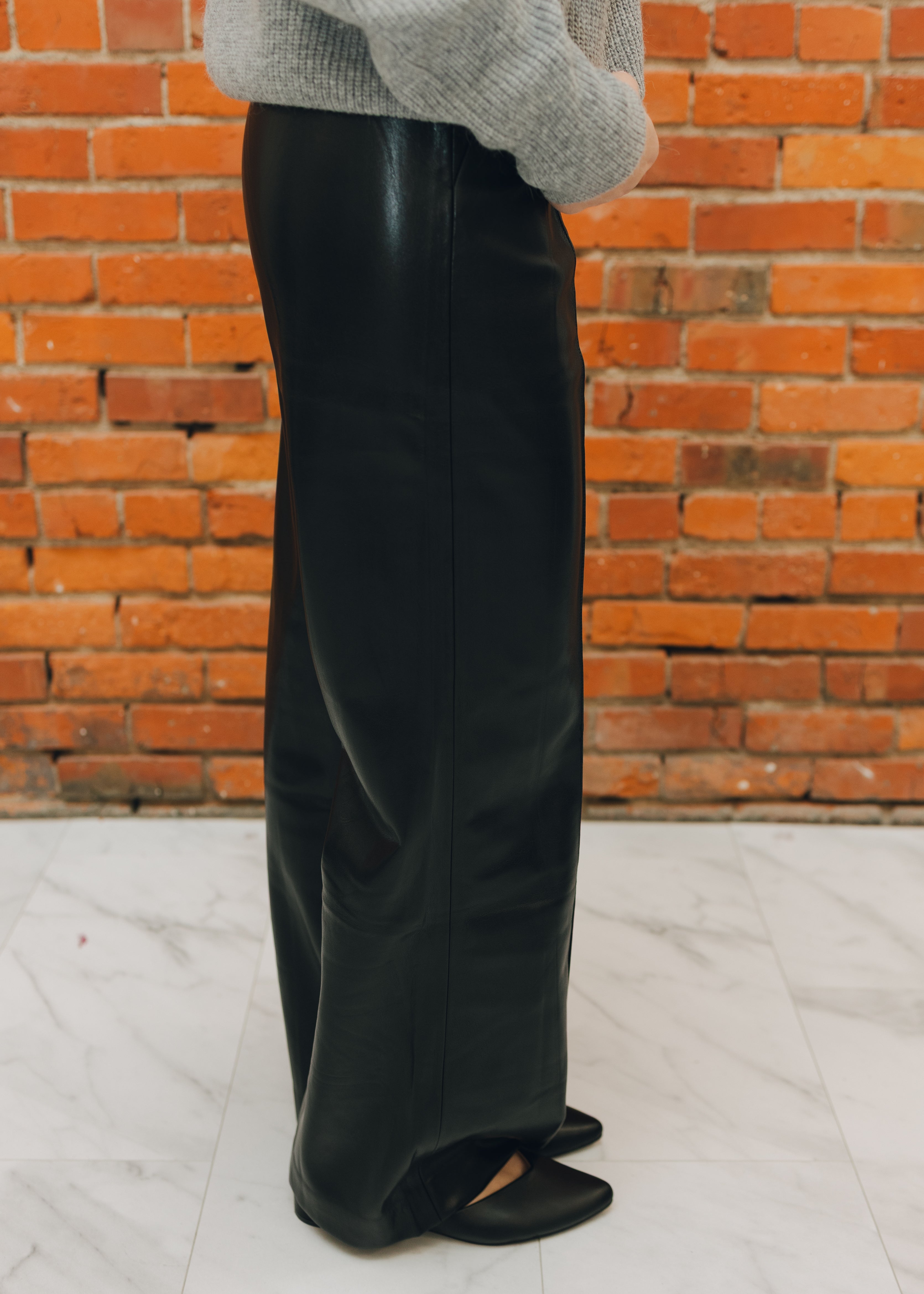Black Leather Flair Pants
