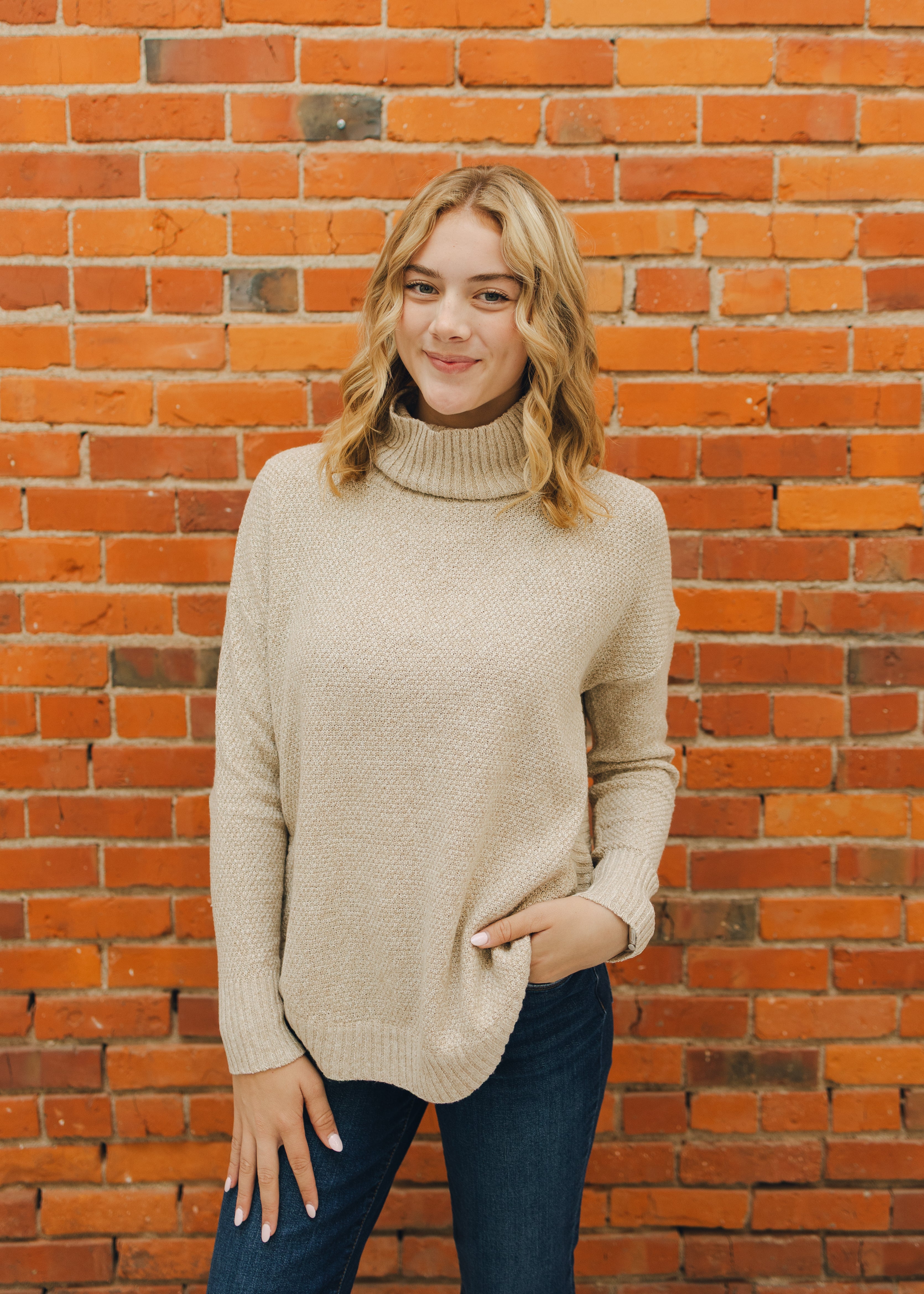 Slouchy Turtle Neck Tulip Hem Sweater