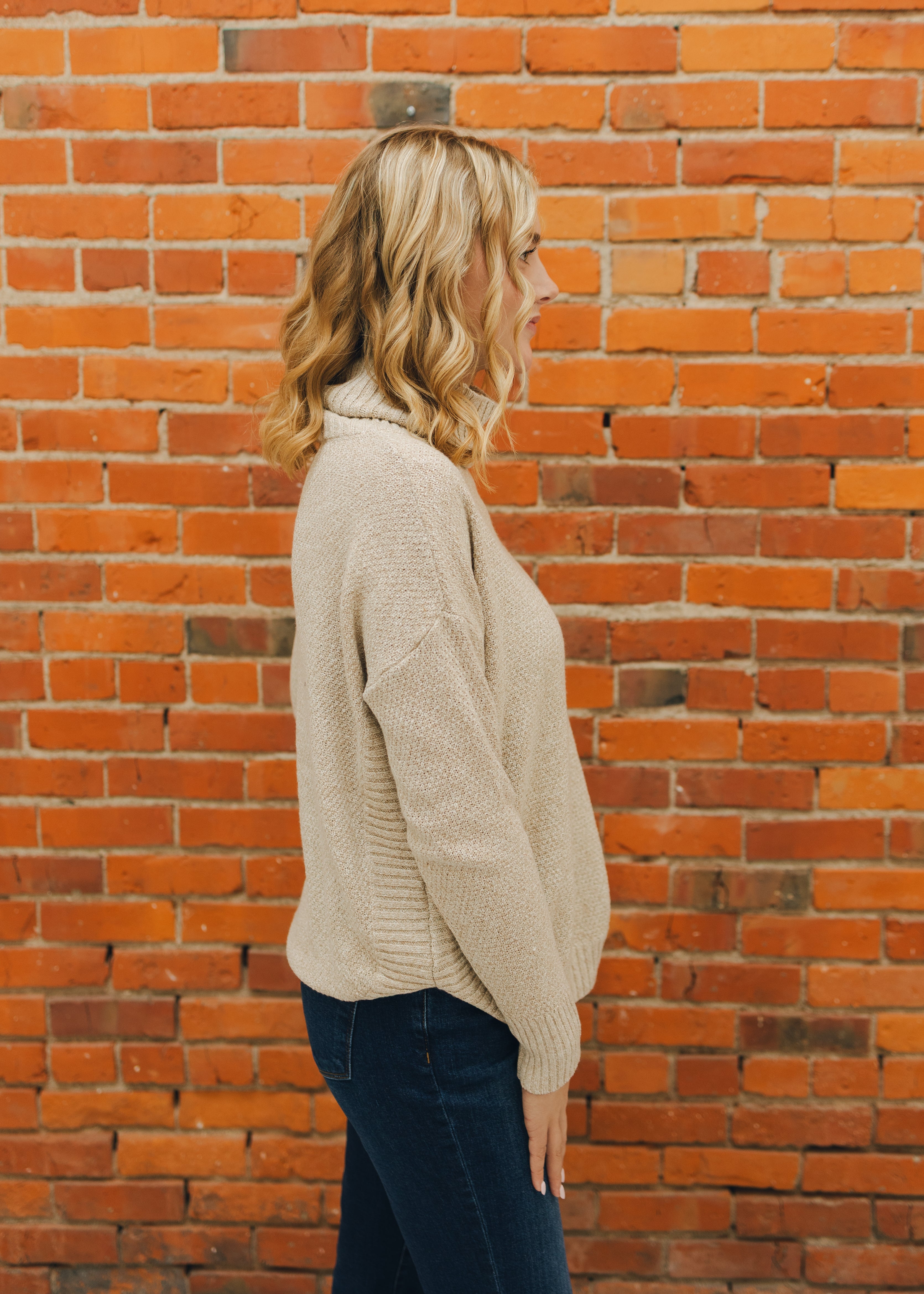 Slouchy Turtle Neck Tulip Hem Sweater