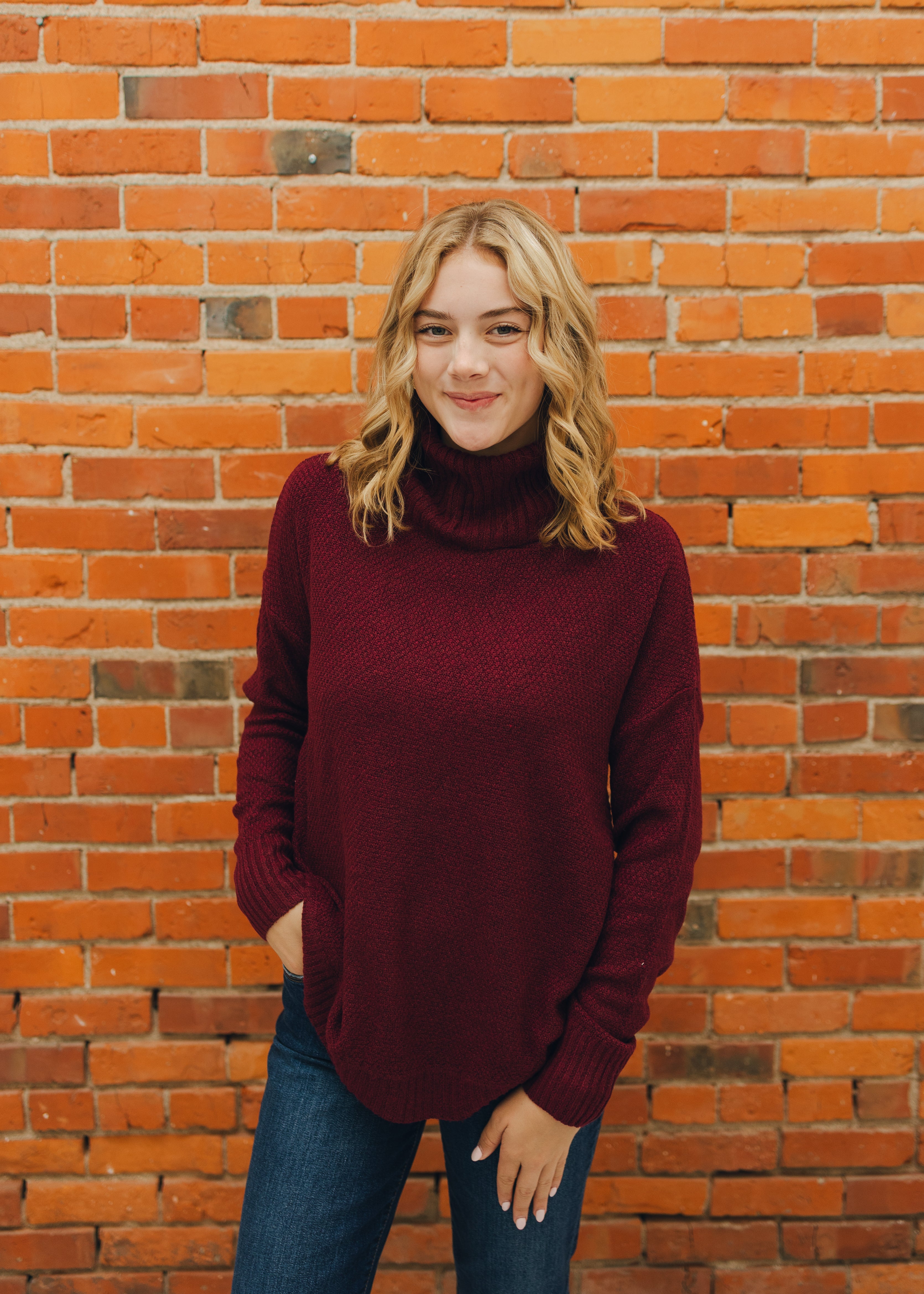 Slouchy Turtle Neck Tulip Hem Sweater