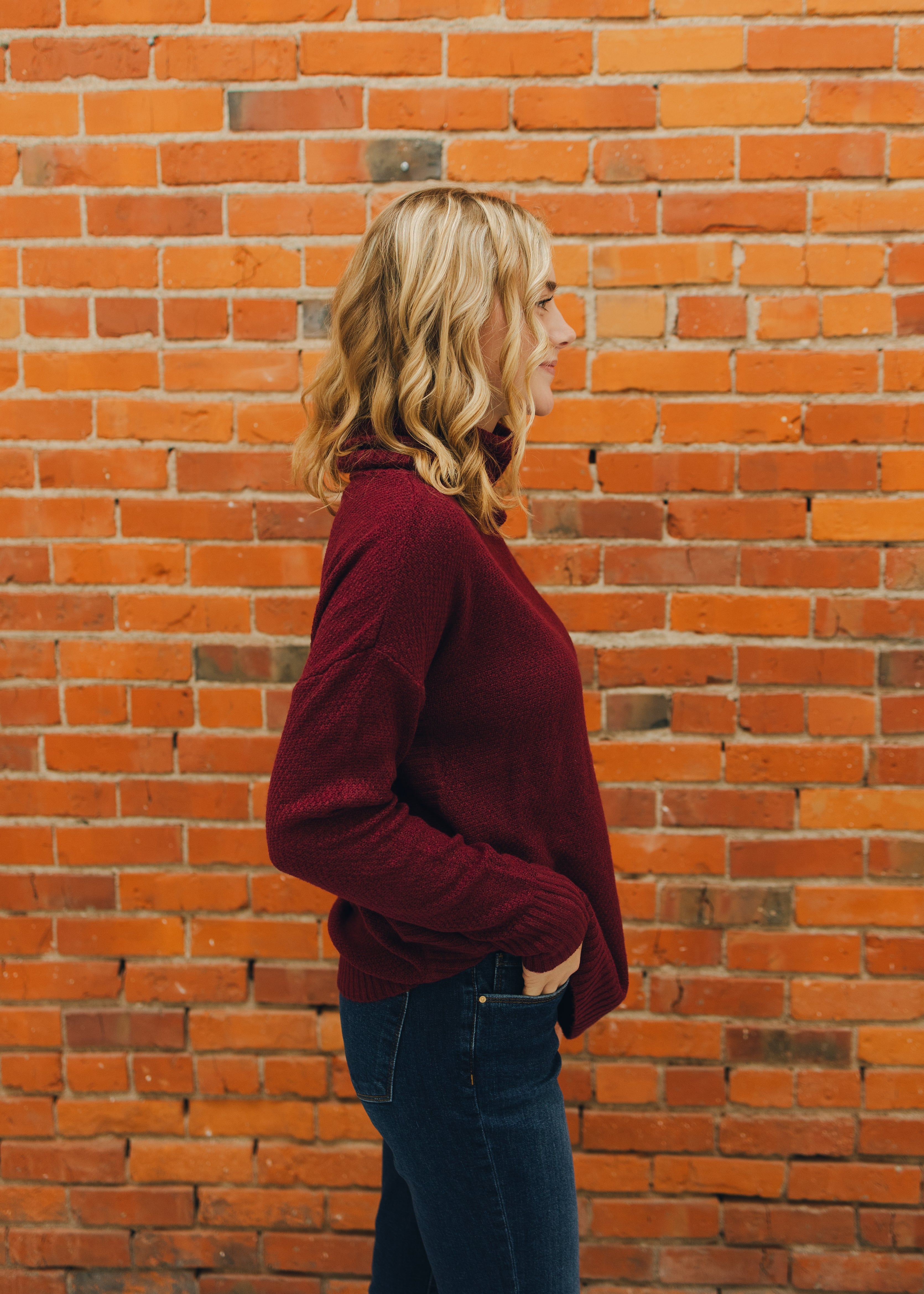 Slouchy Turtle Neck Tulip Hem Sweater