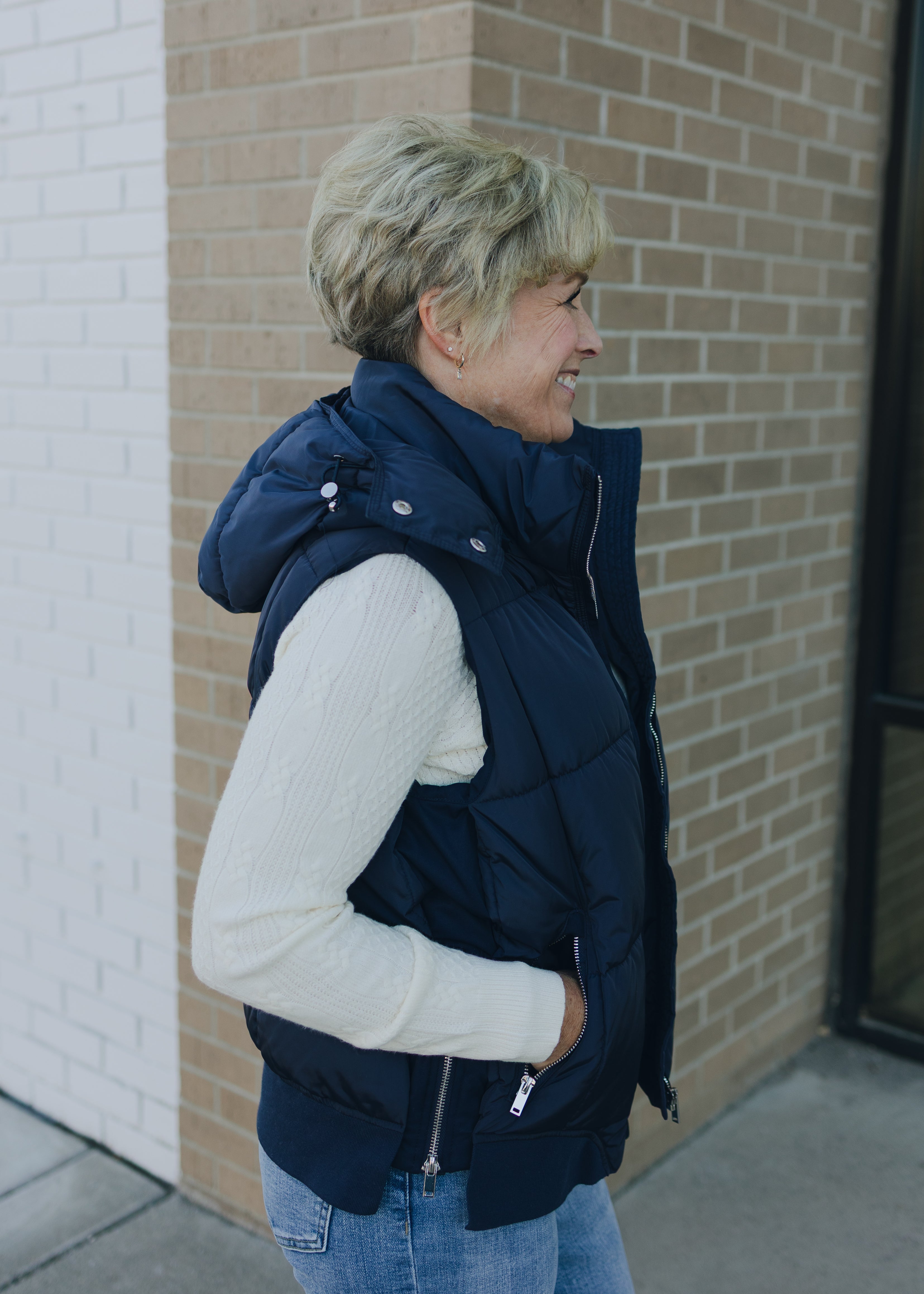 Tribal Quilted Vest W/Removable Hood - Sapphire