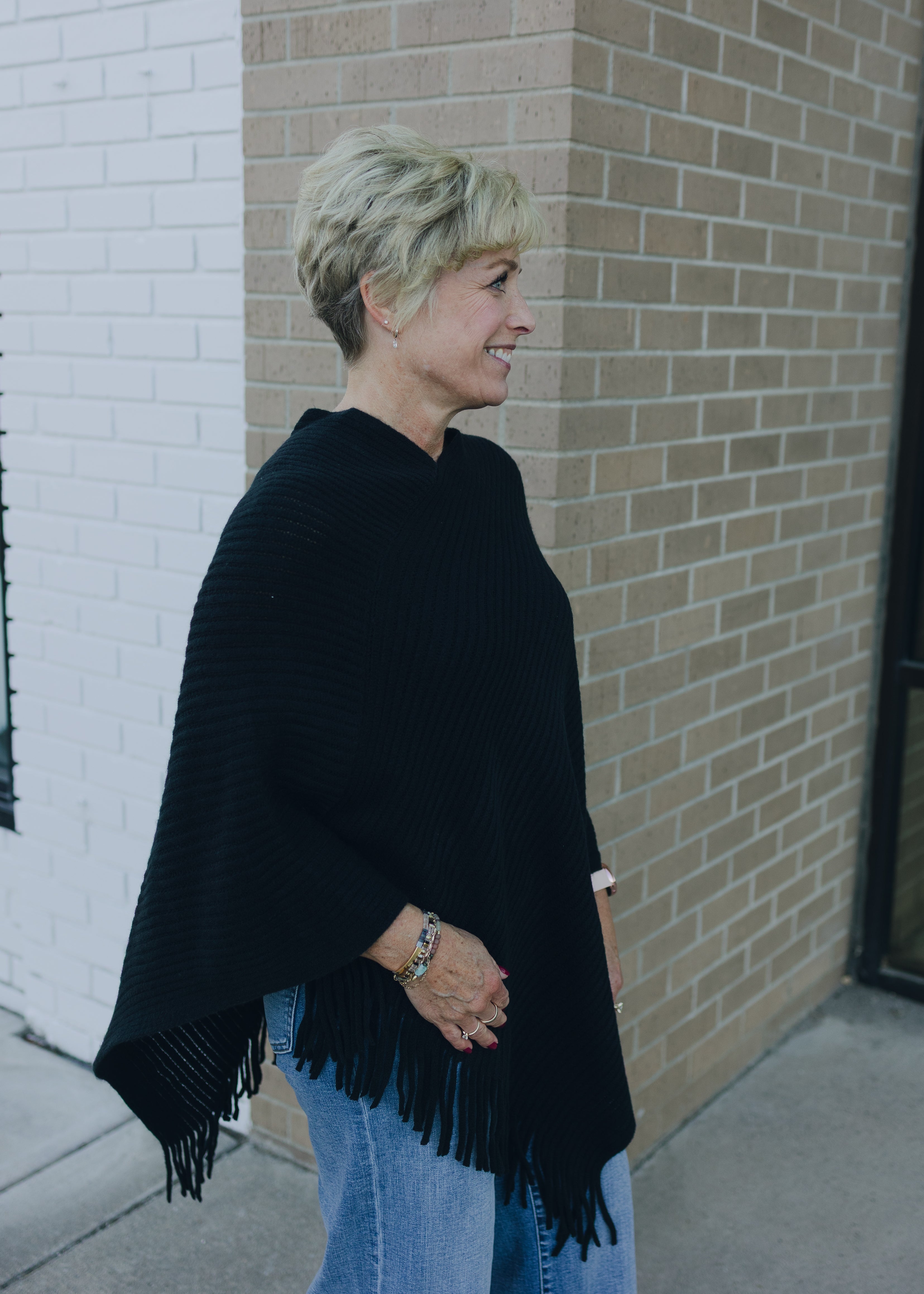 Molly Bracken Black Woven Poncho