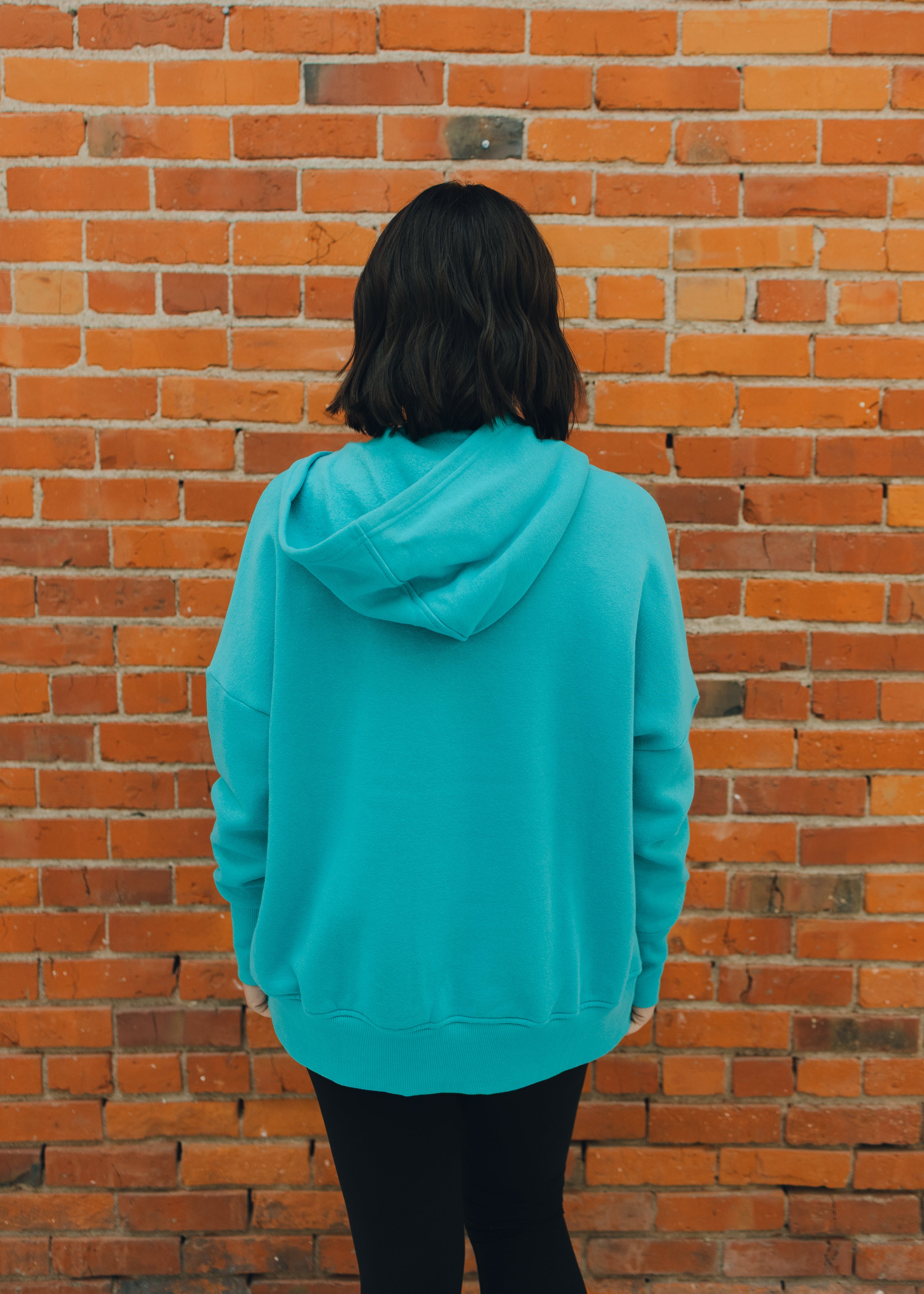 Half Button Fleece Hooded Pullover - Turquoise