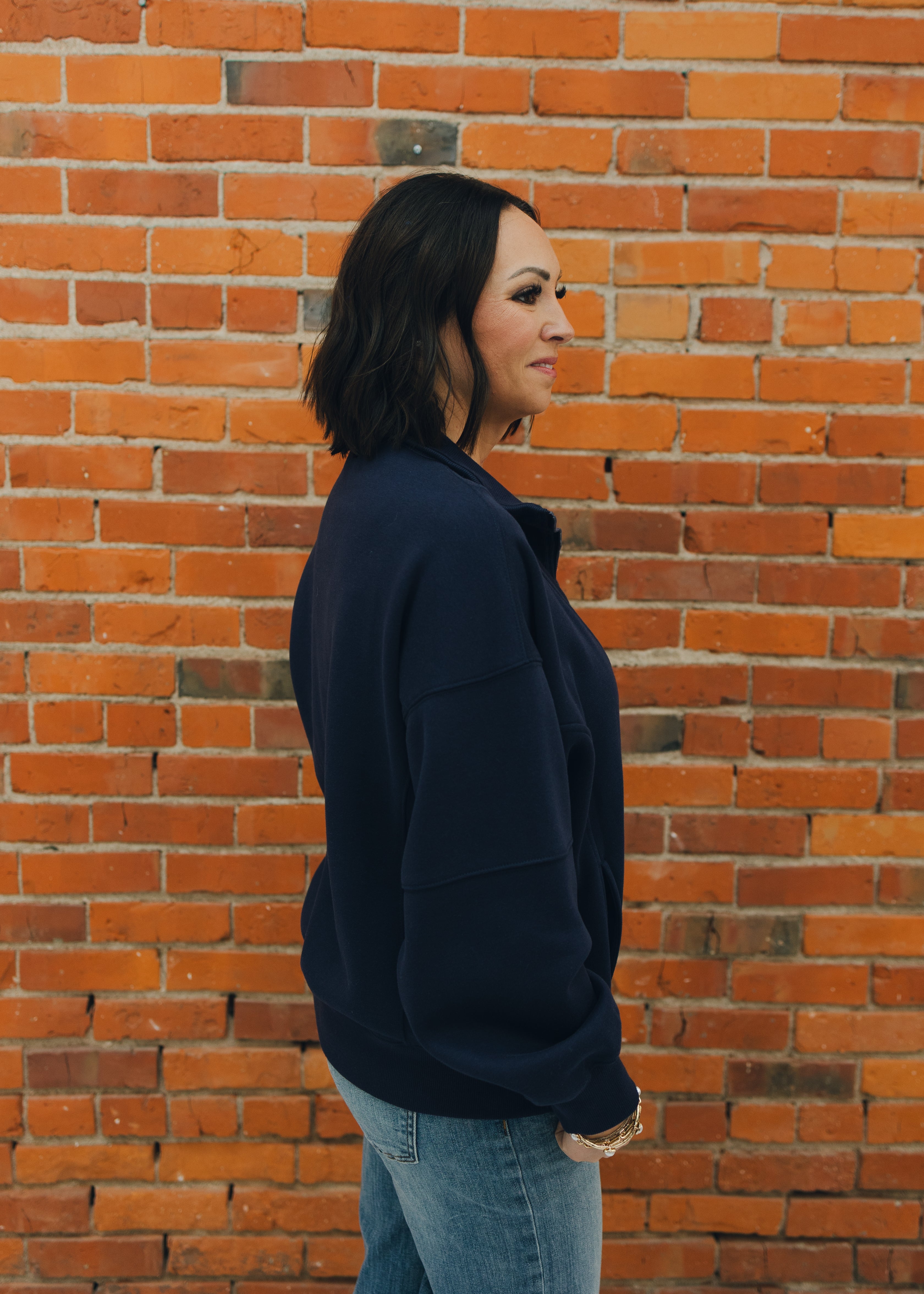 French Terry Fleece Quarter Zip - Navy