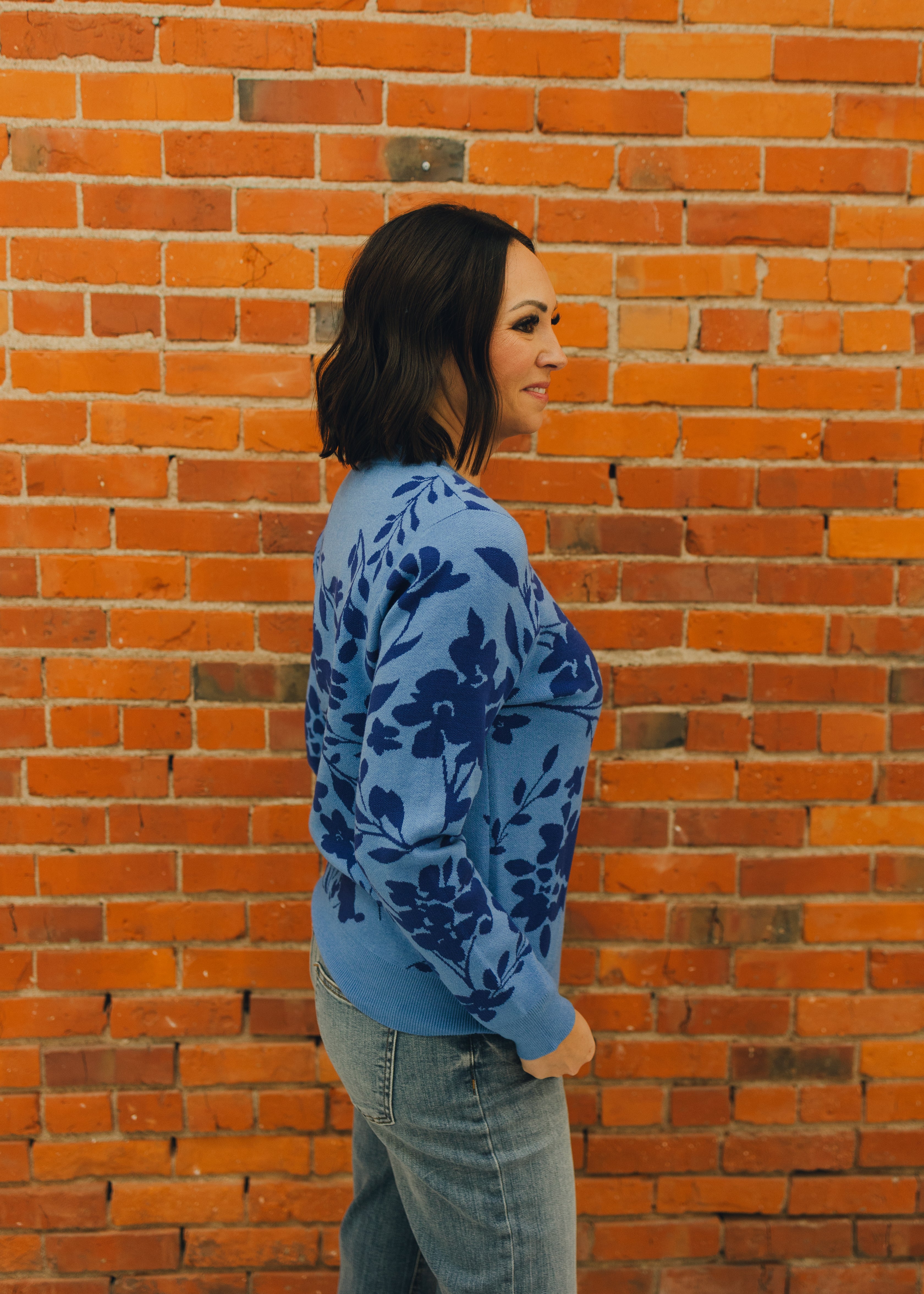 Flower Crewneck Sweater - Blue