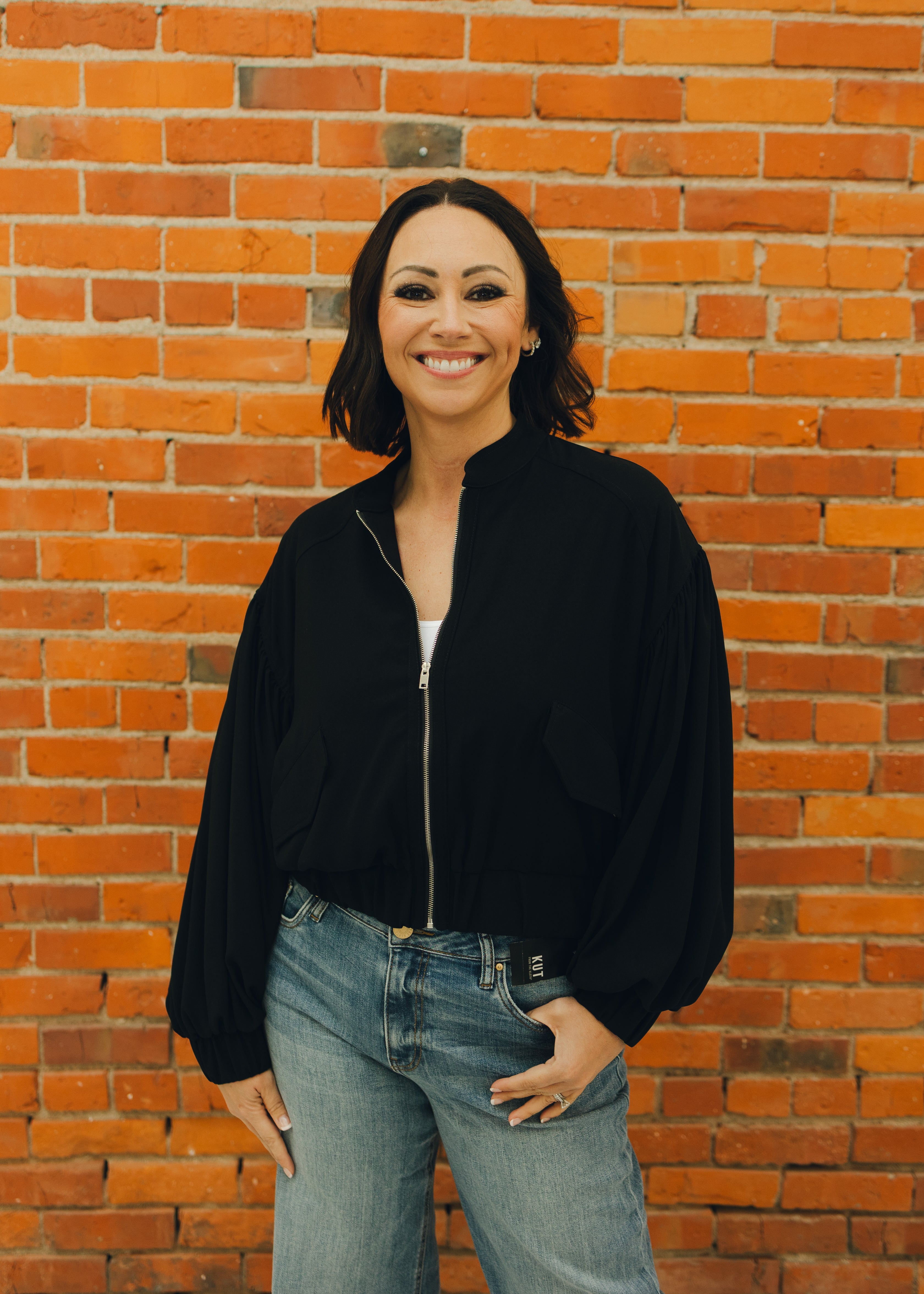 Black Balloon Sleeve Bomber Jacket