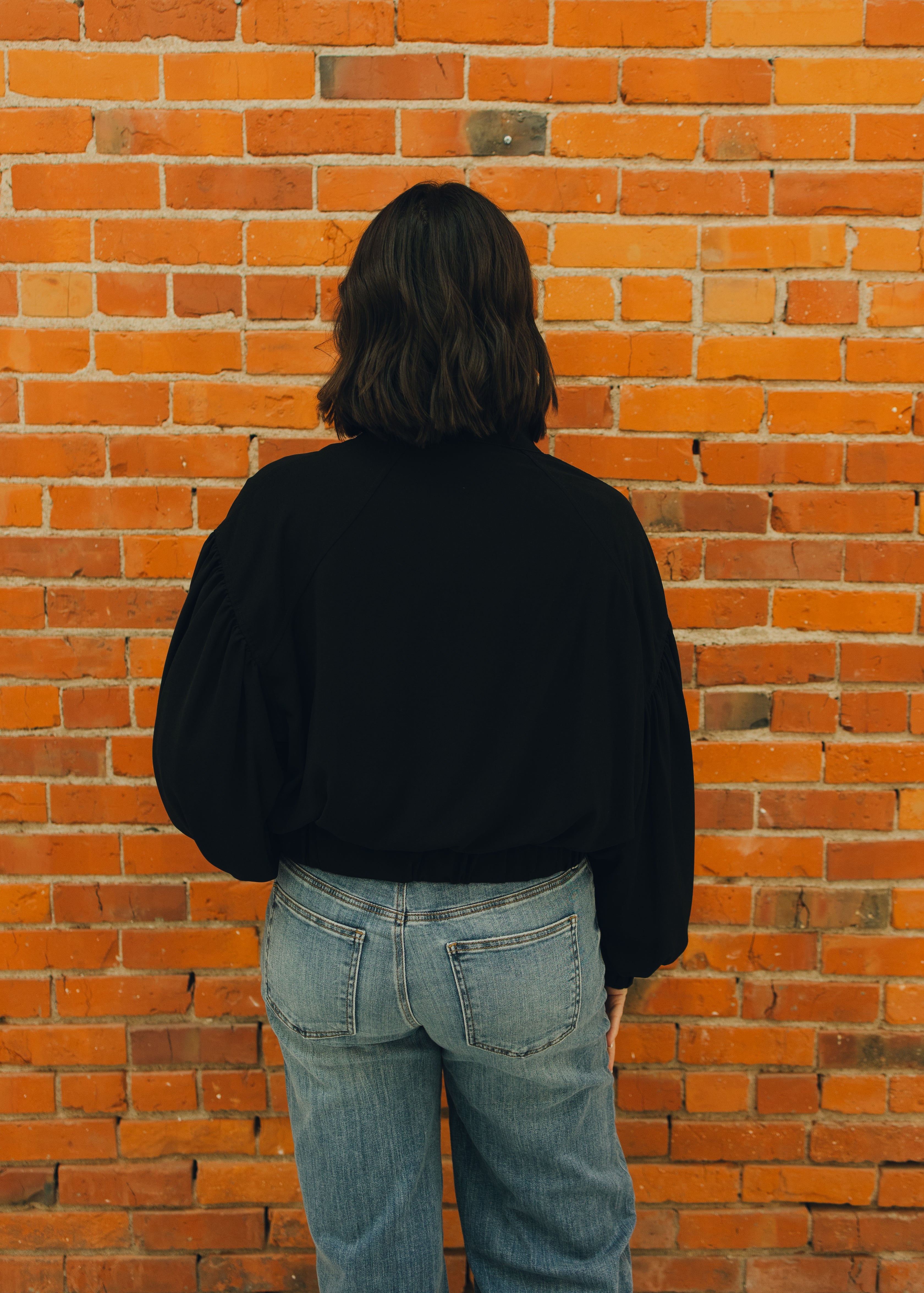 Black Balloon Sleeve Bomber Jacket