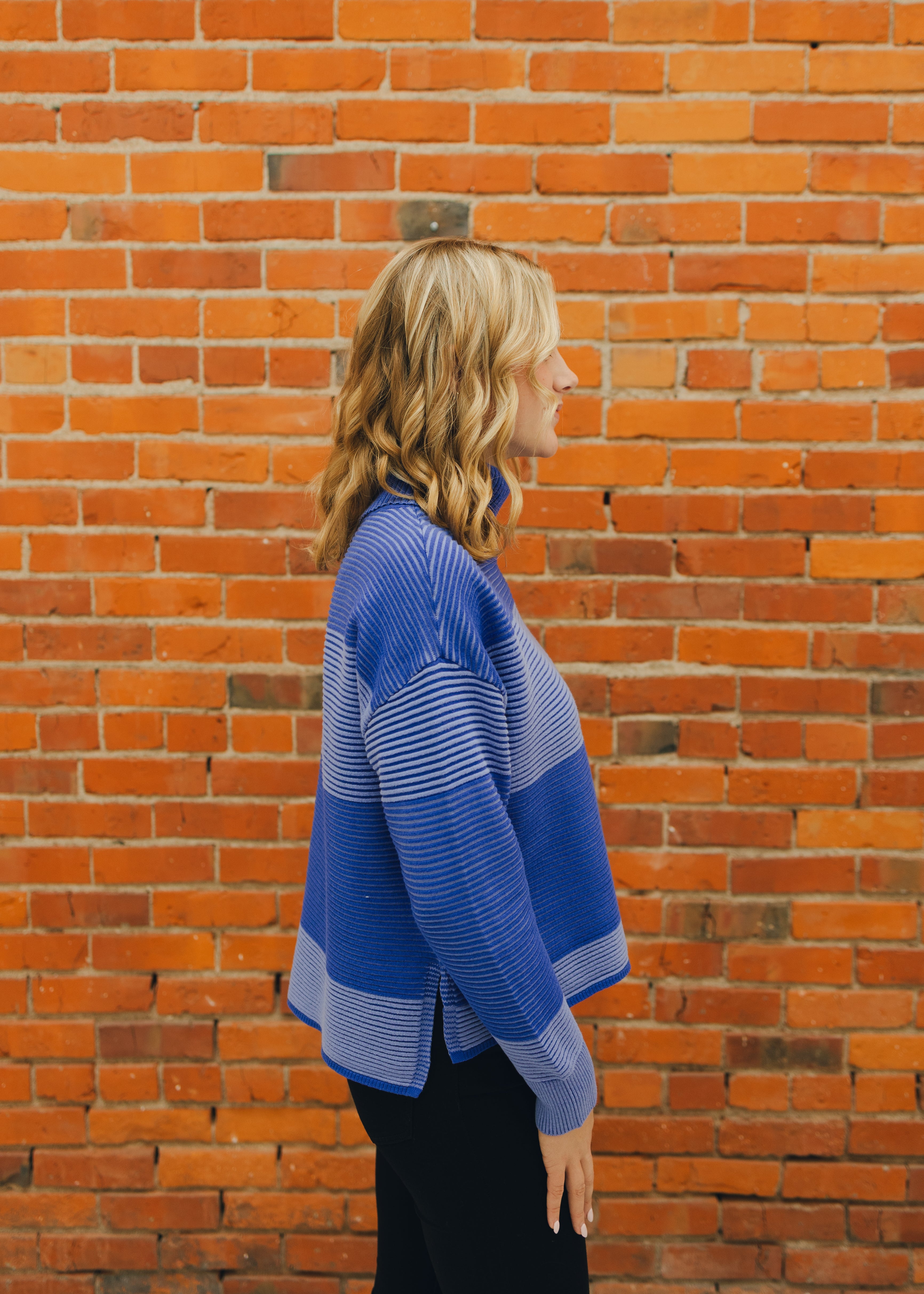 Tribal Turtleneck High Low Sweater - Lapis Blue
