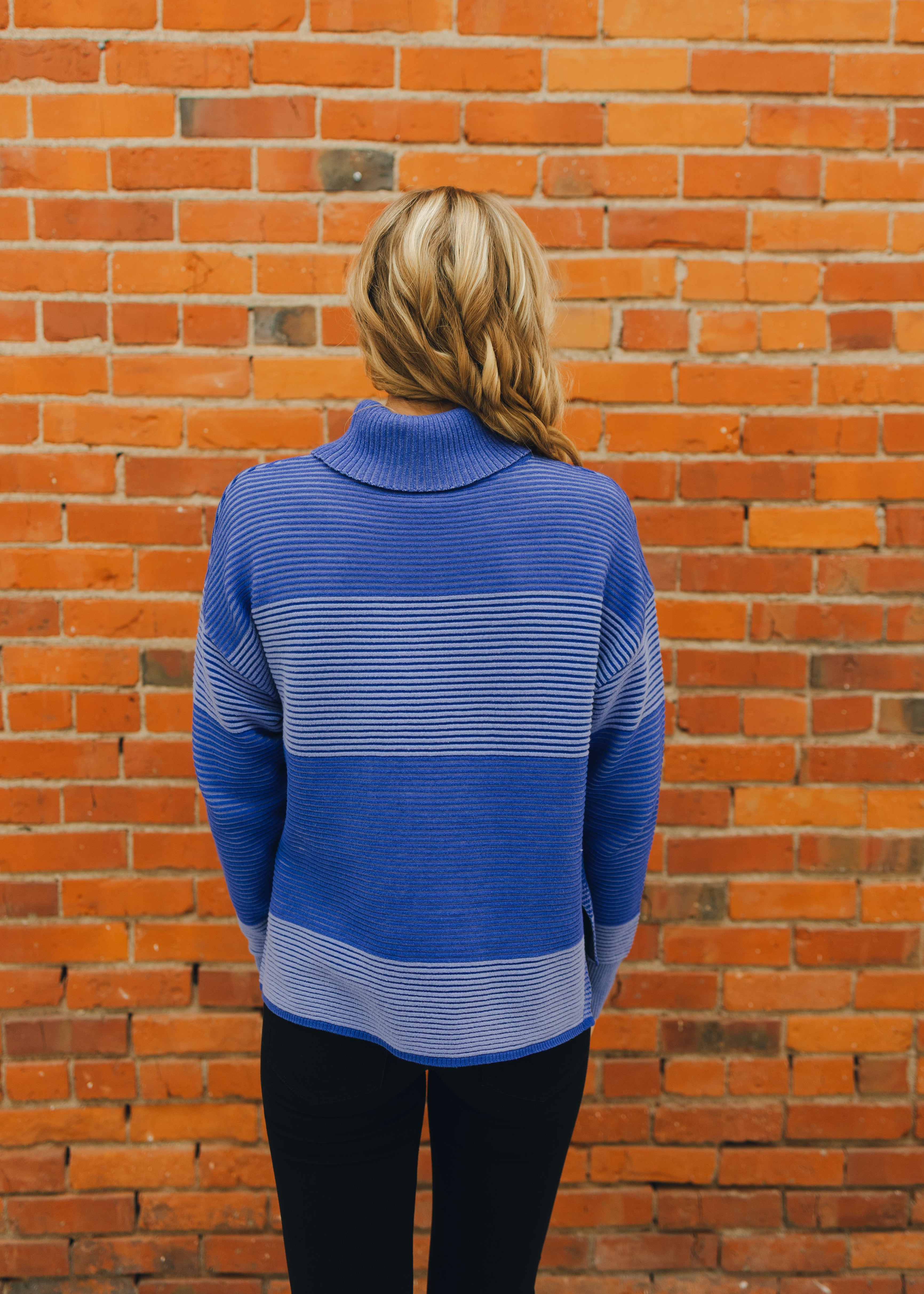 Tribal Turtleneck High Low Sweater - Lapis Blue