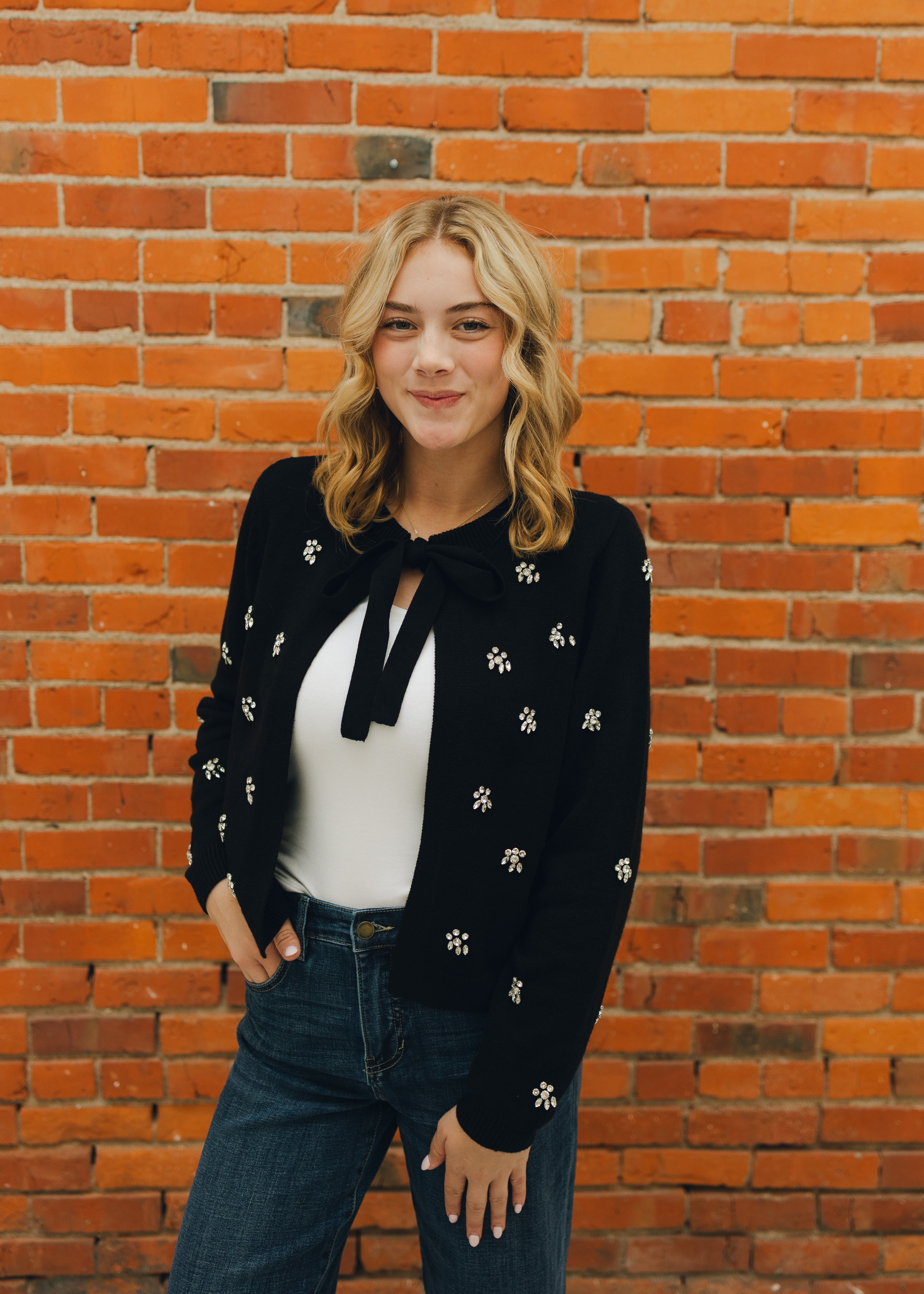 Embellished Tie-Front Cardigan